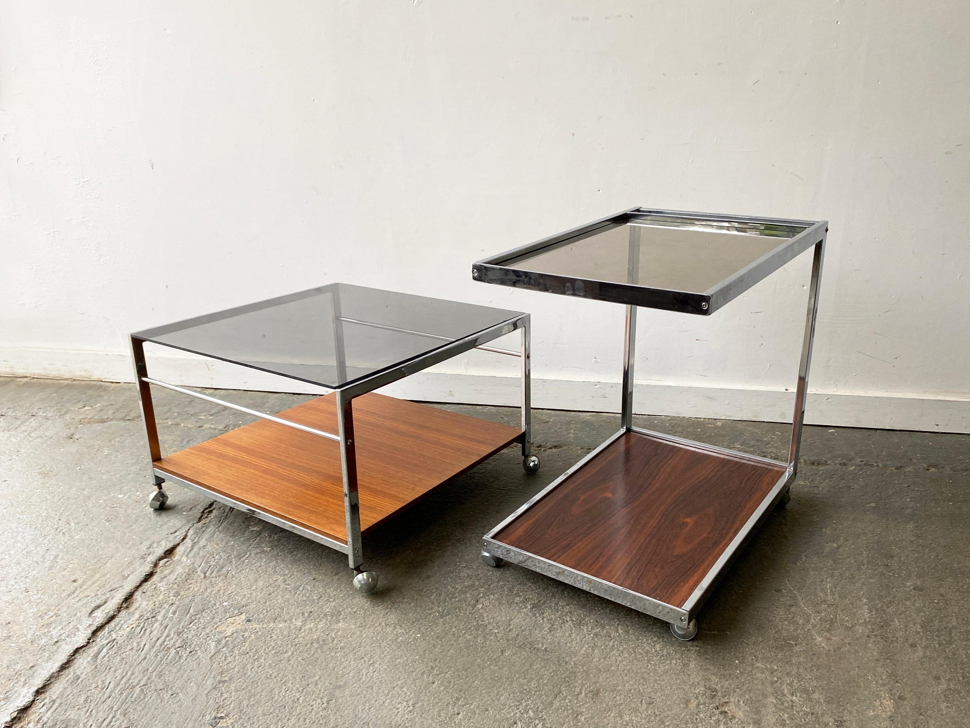 A matching MDA (Miller Design Associates) drinks trolley and coffee table designed by Howard Miller of Sussex. The style is very similar to renowned British maker Merrow Associates who produced extremely high end pieces at the same time.

The