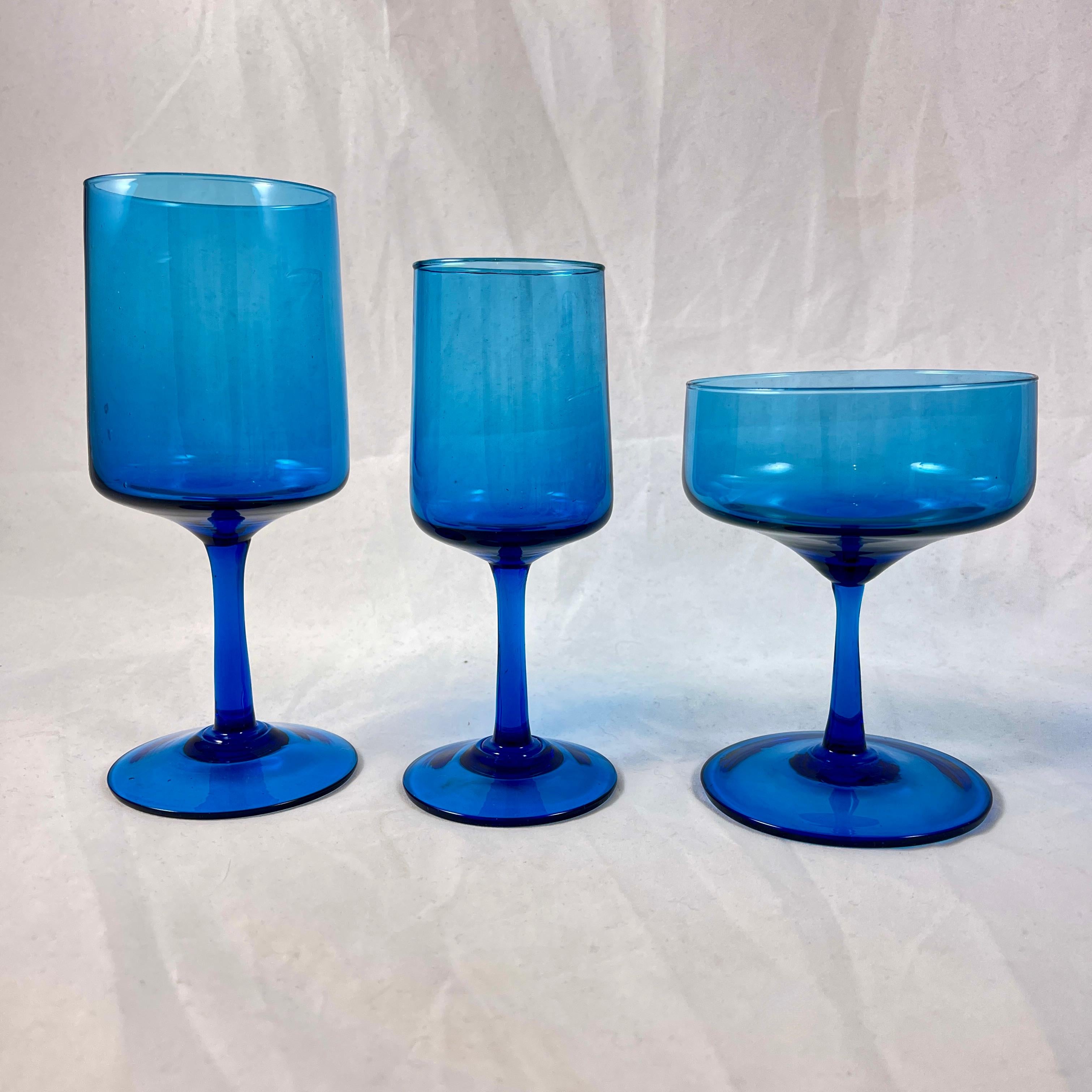 Hand-Crafted 1960s Mid-Century Modern Empoli Italian Aqua Blue Glasses, Mixed Set/12 For Sale