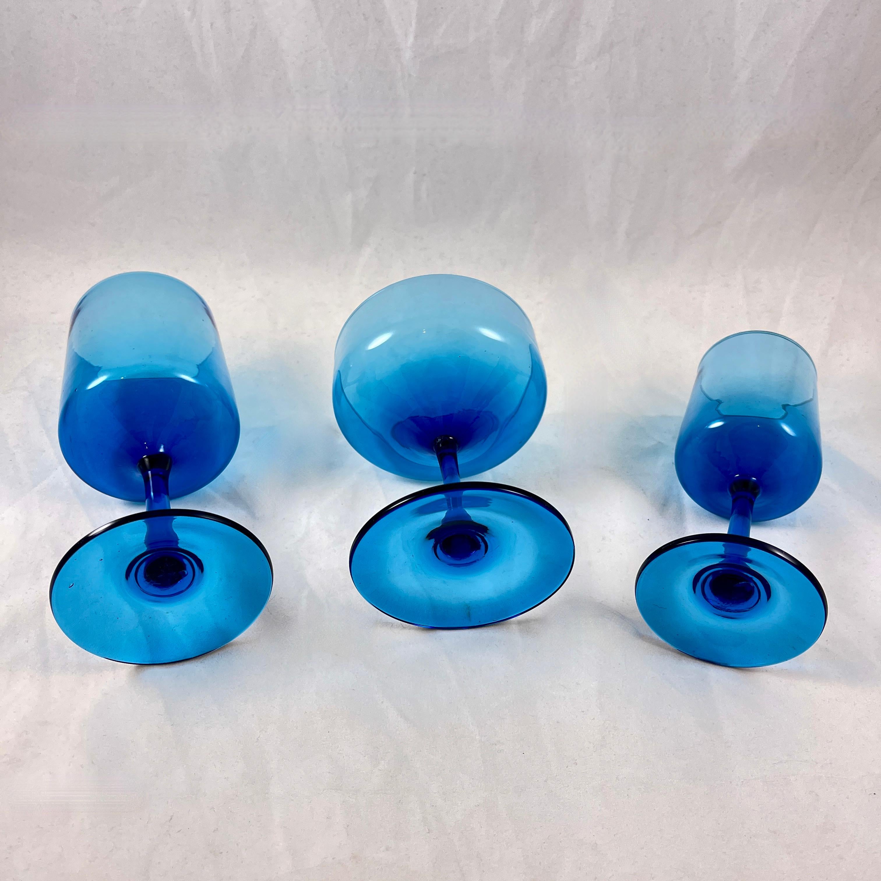 1960s Mid-Century Modern Empoli Italian Aqua Blue Glasses, Mixed Set/12 For Sale 2