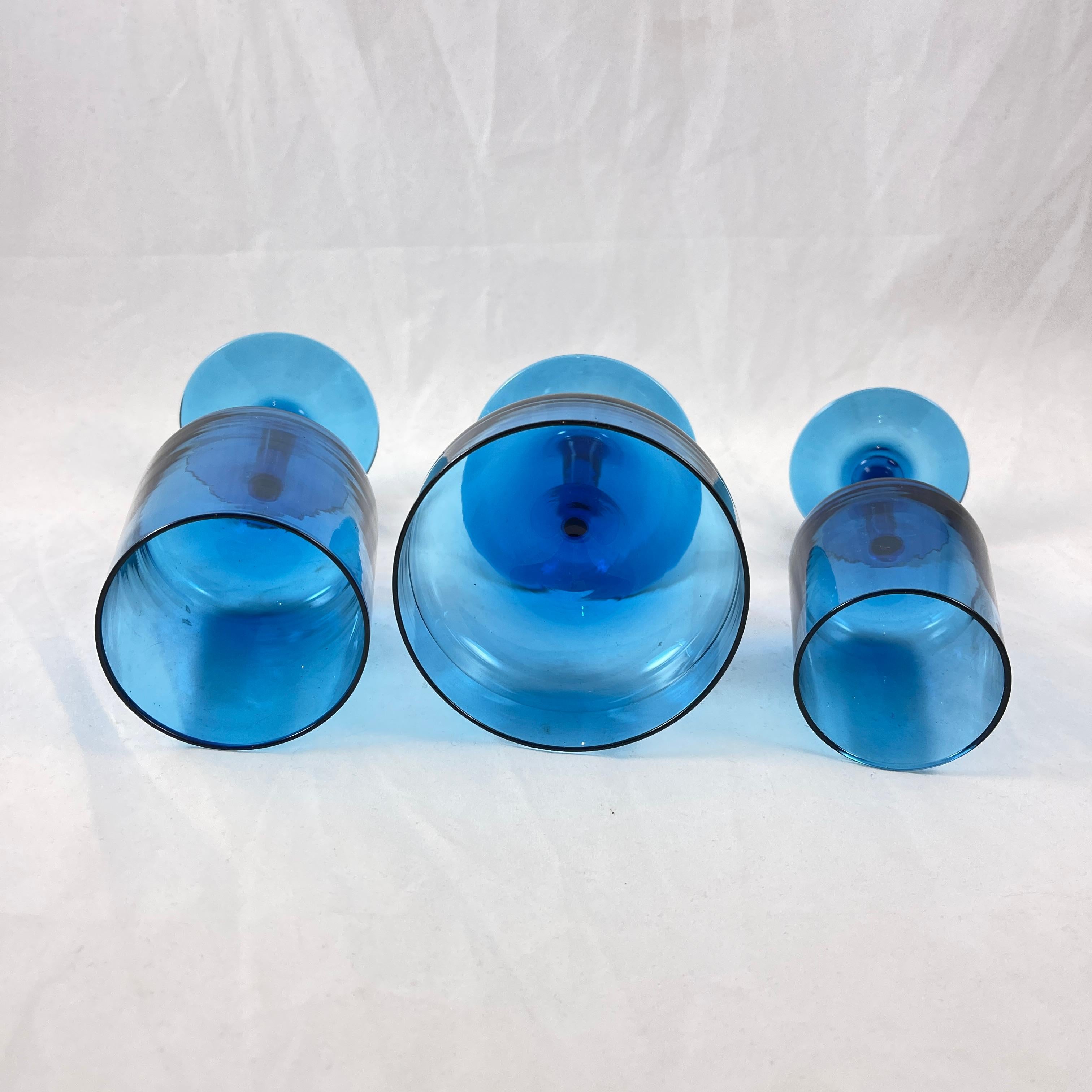 1960s Mid-Century Modern Empoli Italian Aqua Blue Glasses, Mixed Set/12 For Sale 3