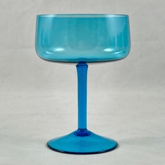 1960s Mid-Century Modern Empoli Italian Aqua Blue Verres à Vin:: Set of Seven