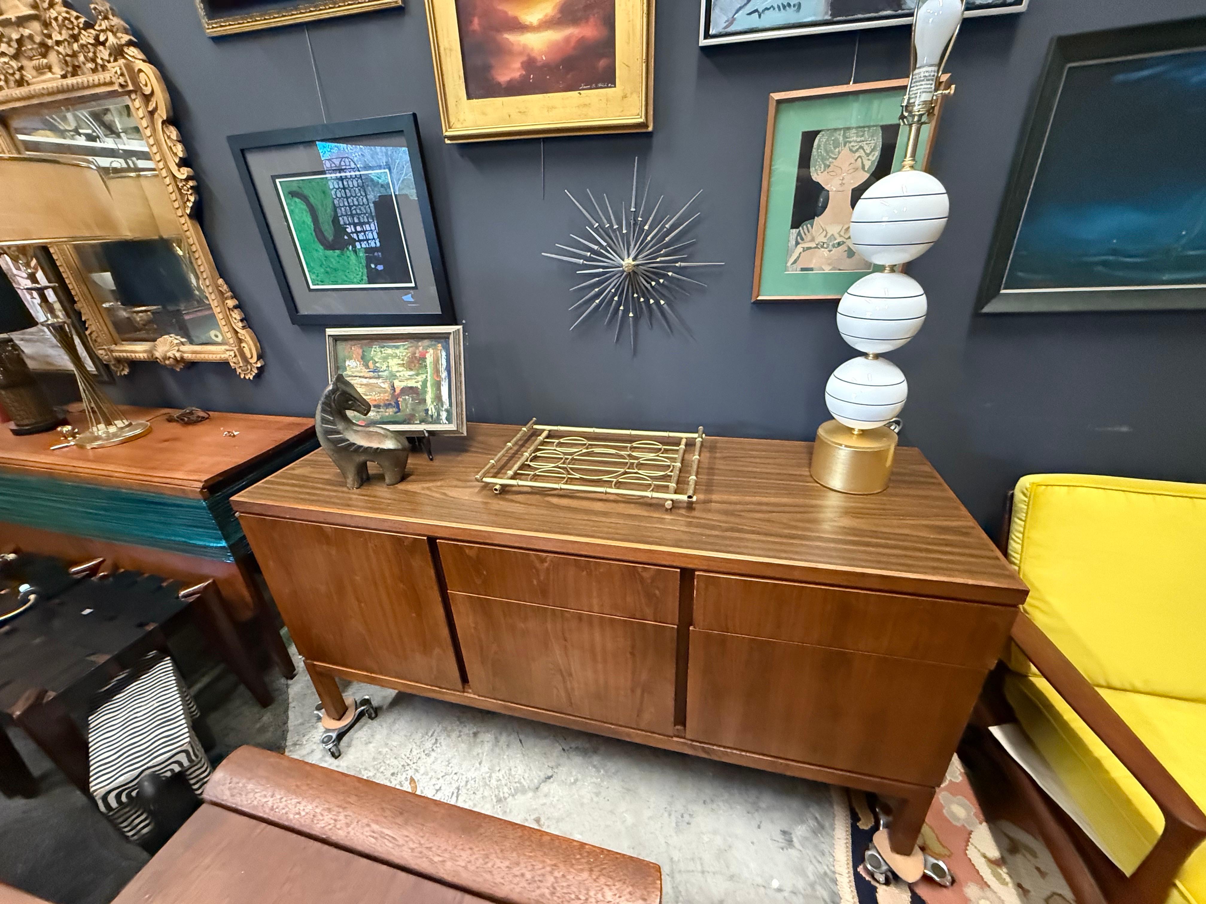 1960s Mid-Century Modern Executive Walnut Credenza With File Drawers For Sale 11