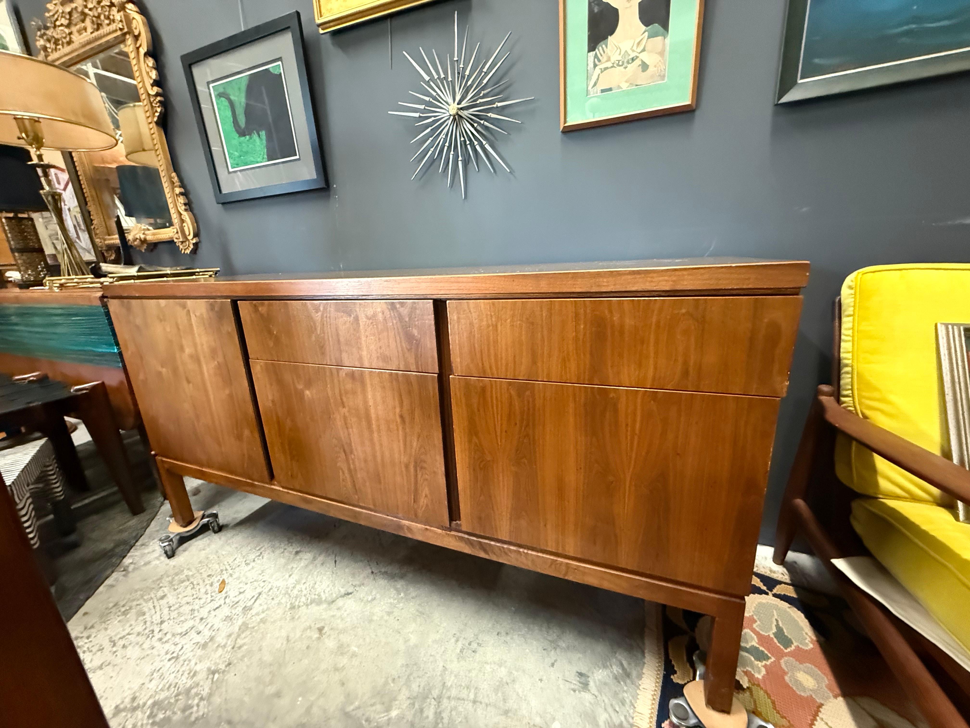 Steel 1960s Mid-Century Modern Executive Walnut Credenza With File Drawers For Sale