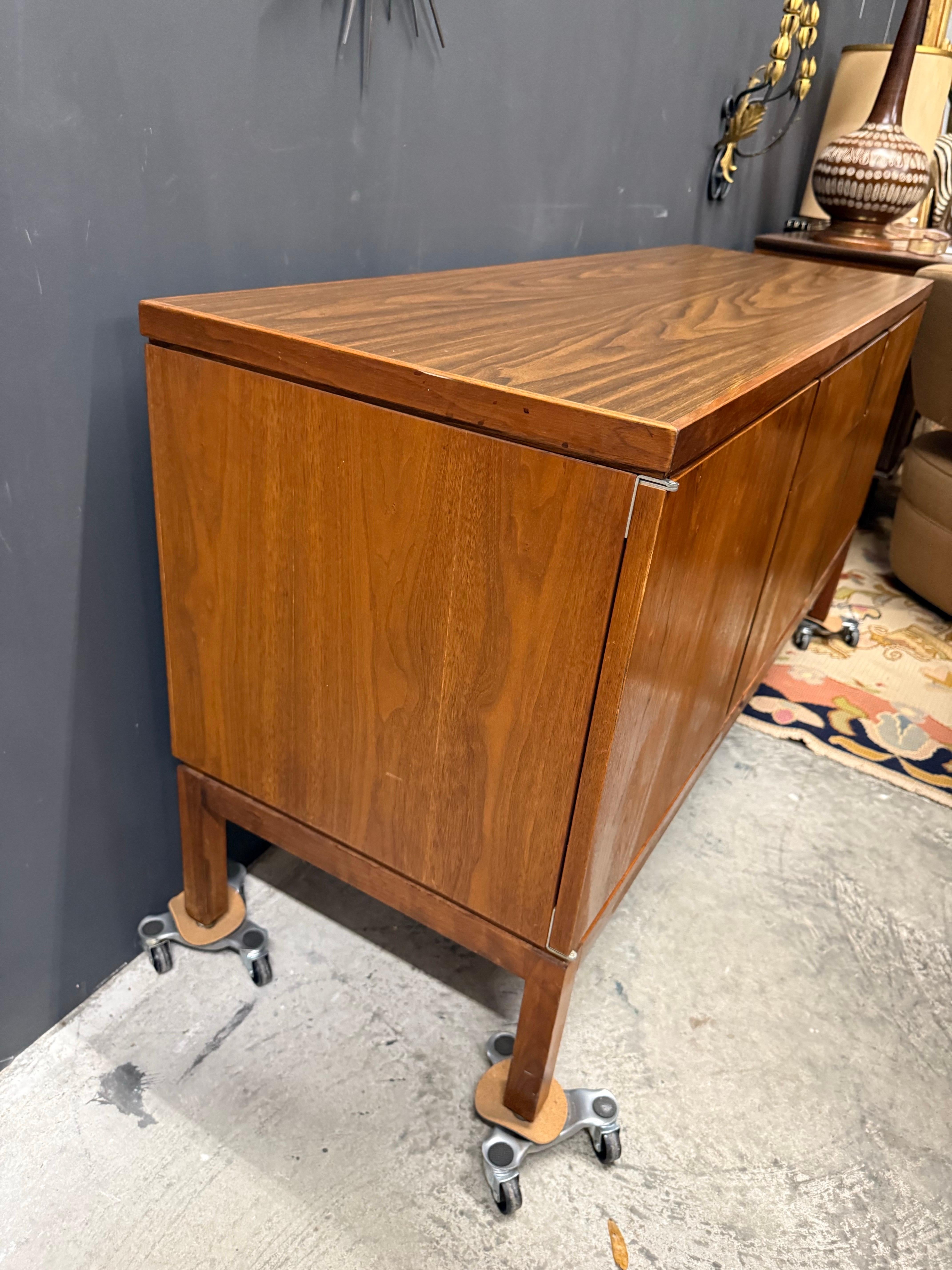 1960s Mid-Century Modern Executive Walnut Credenza With File Drawers For Sale 1