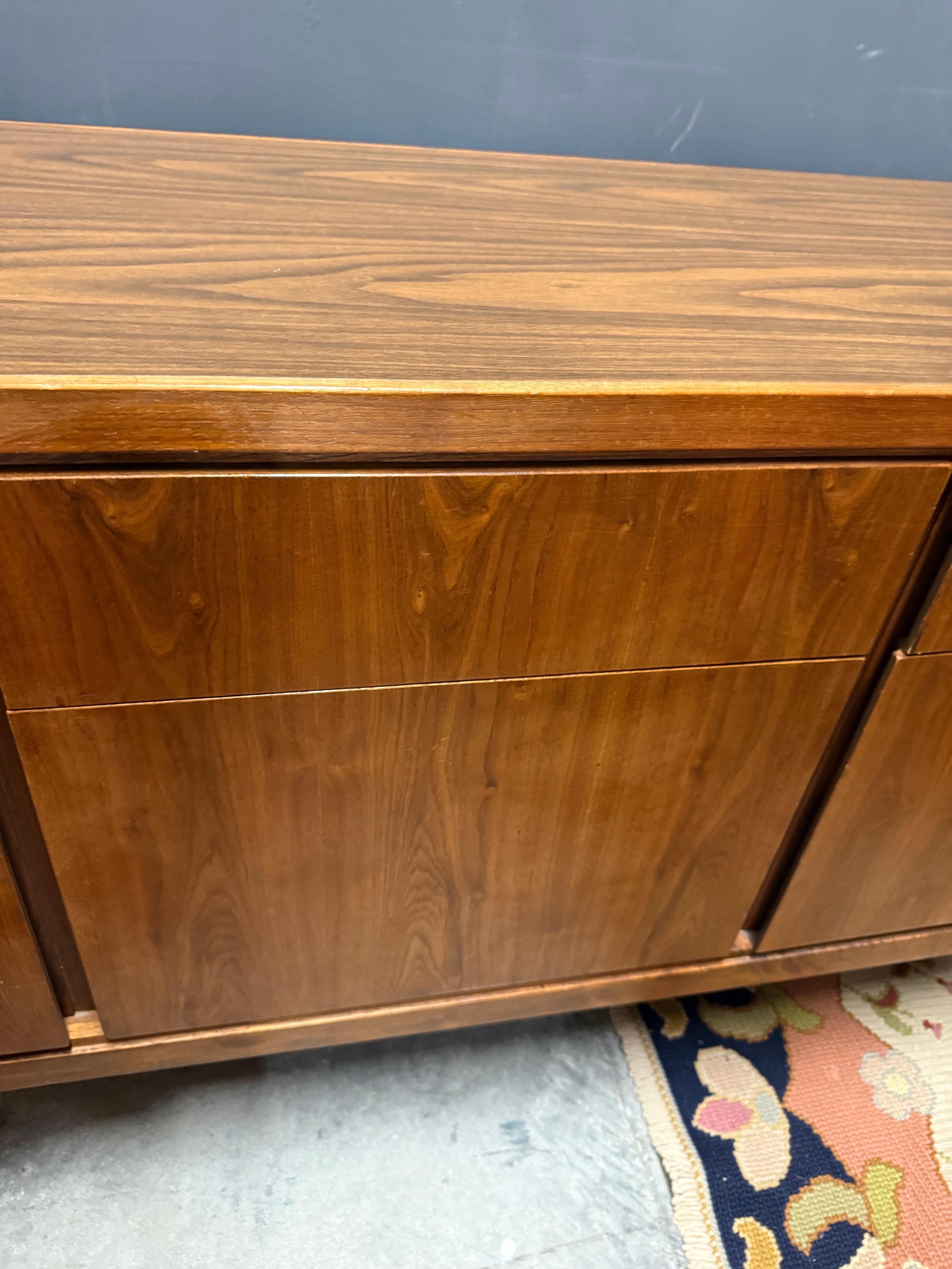 1960s Mid-Century Modern Executive Walnut Credenza With File Drawers For Sale 3