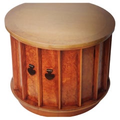 1960's Mid Century Modern Exotic Burl Amboyna Accent/ Side Table with Storage