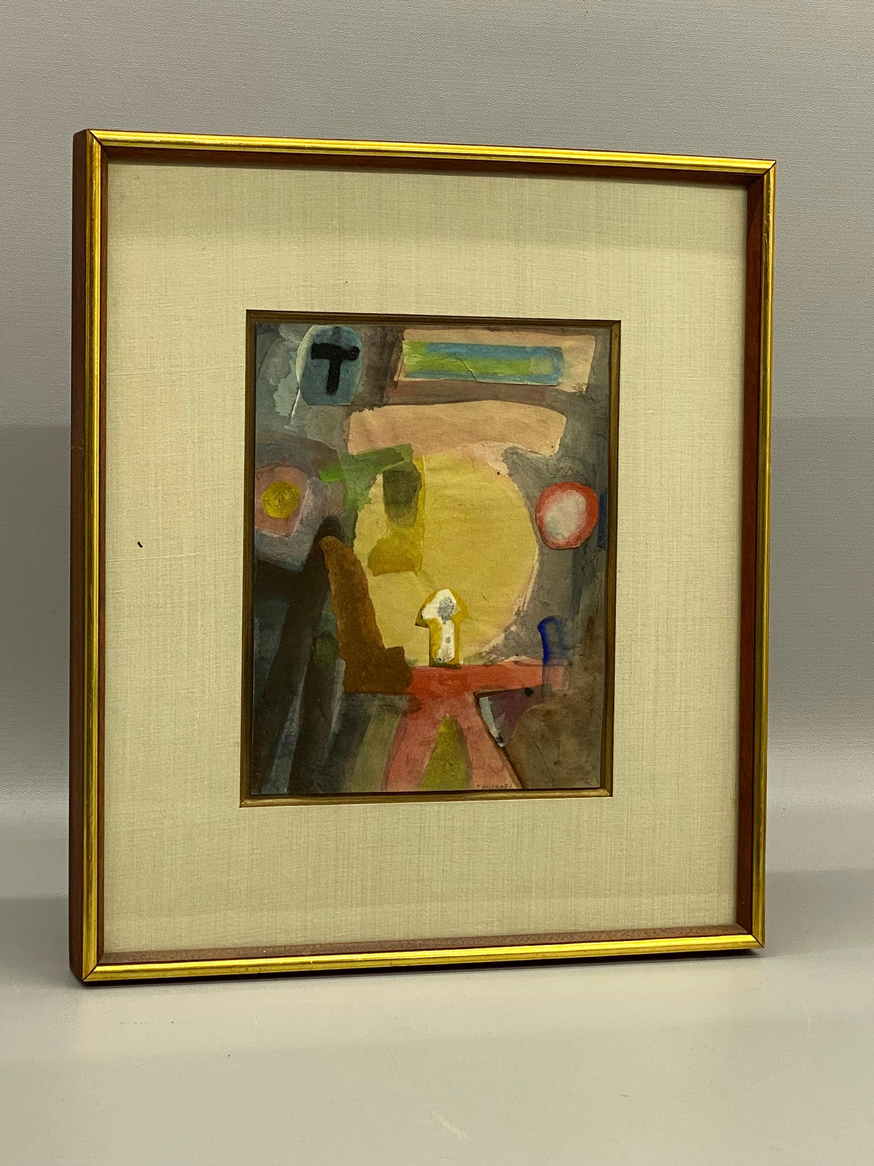 Mid-Century moderno 1960 Mid Century Modern Expressionist Interior Acquerello a tecnica mista