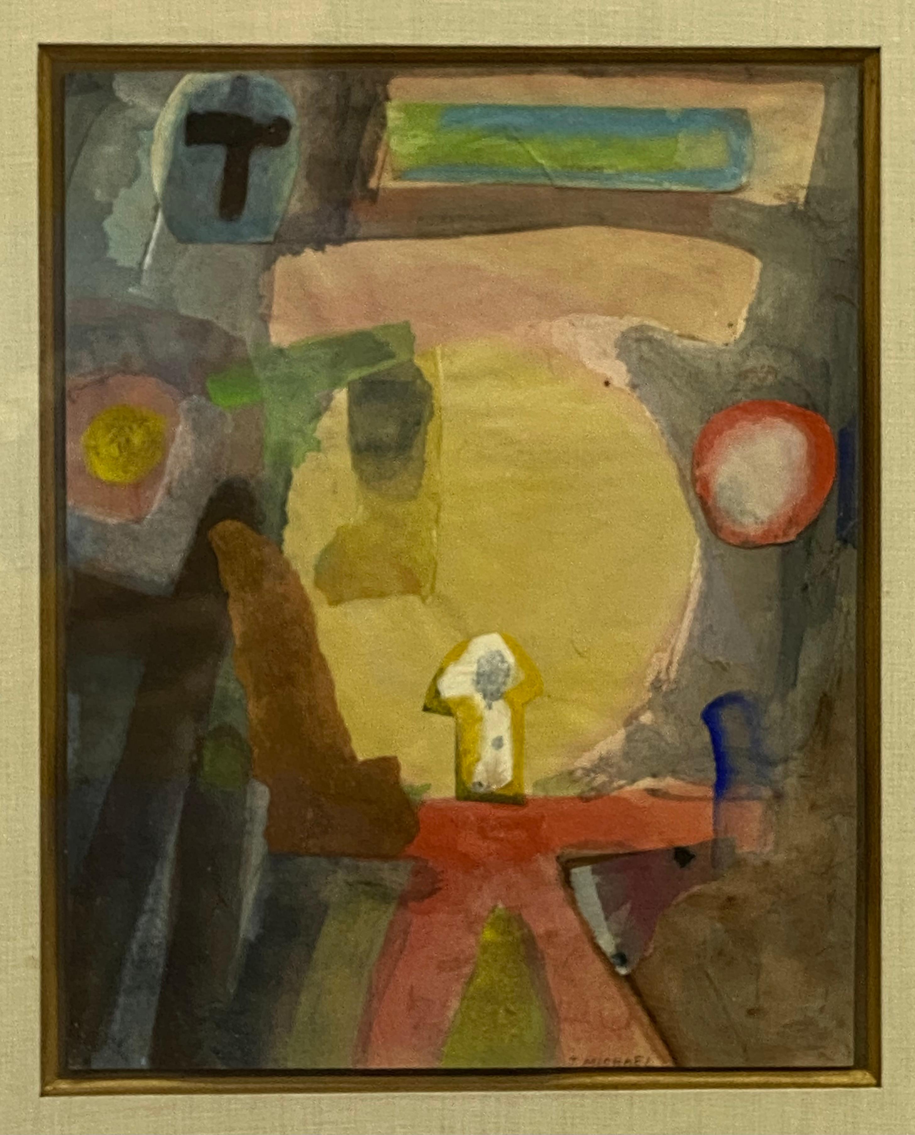 1960 Mid Century Modern Expressionist Interior Acquerello a tecnica mista In condizioni buone a Garnerville, NY