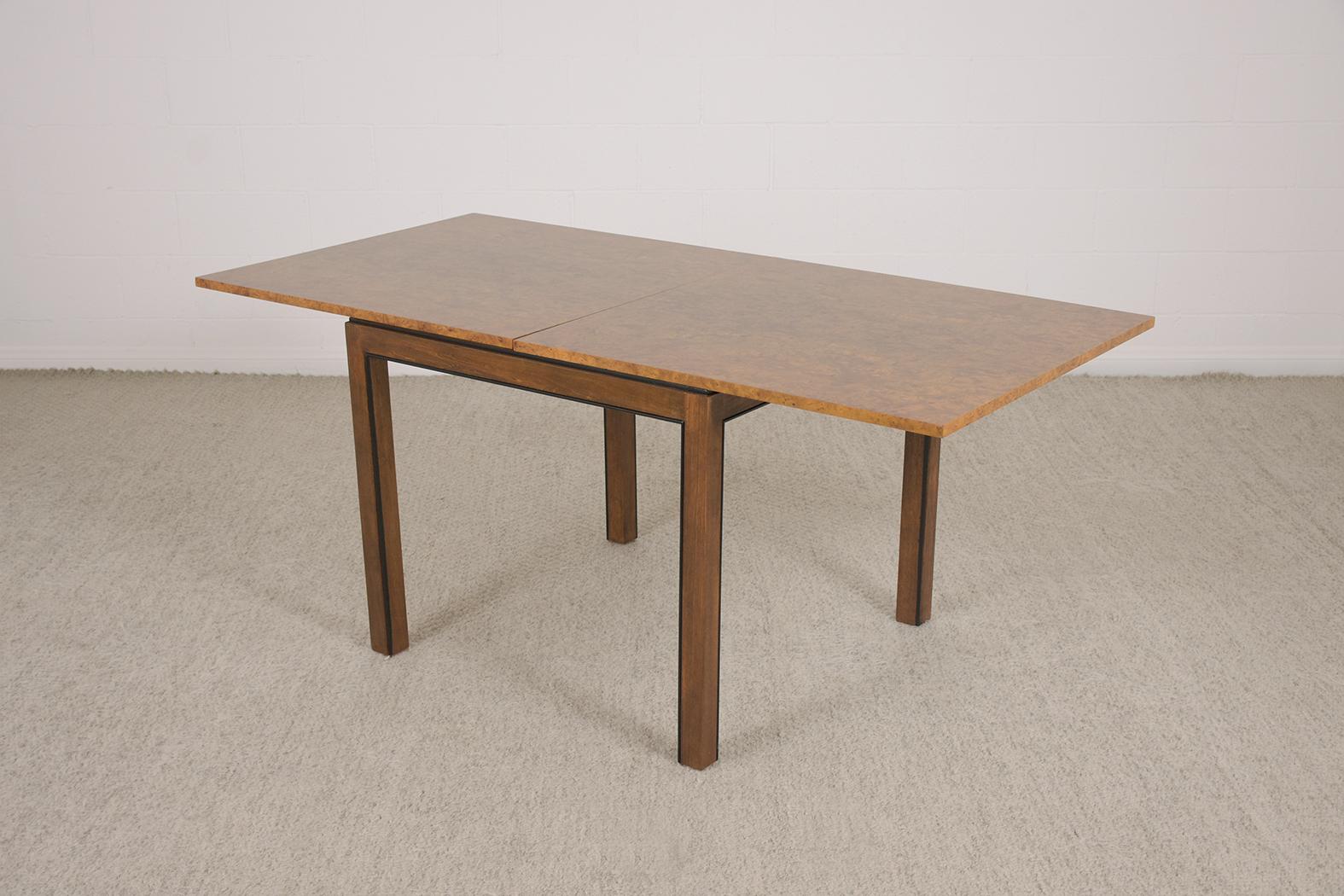 Mid-Century Modern Extendable Walnut Burled Dining Table with Carved Legs 6