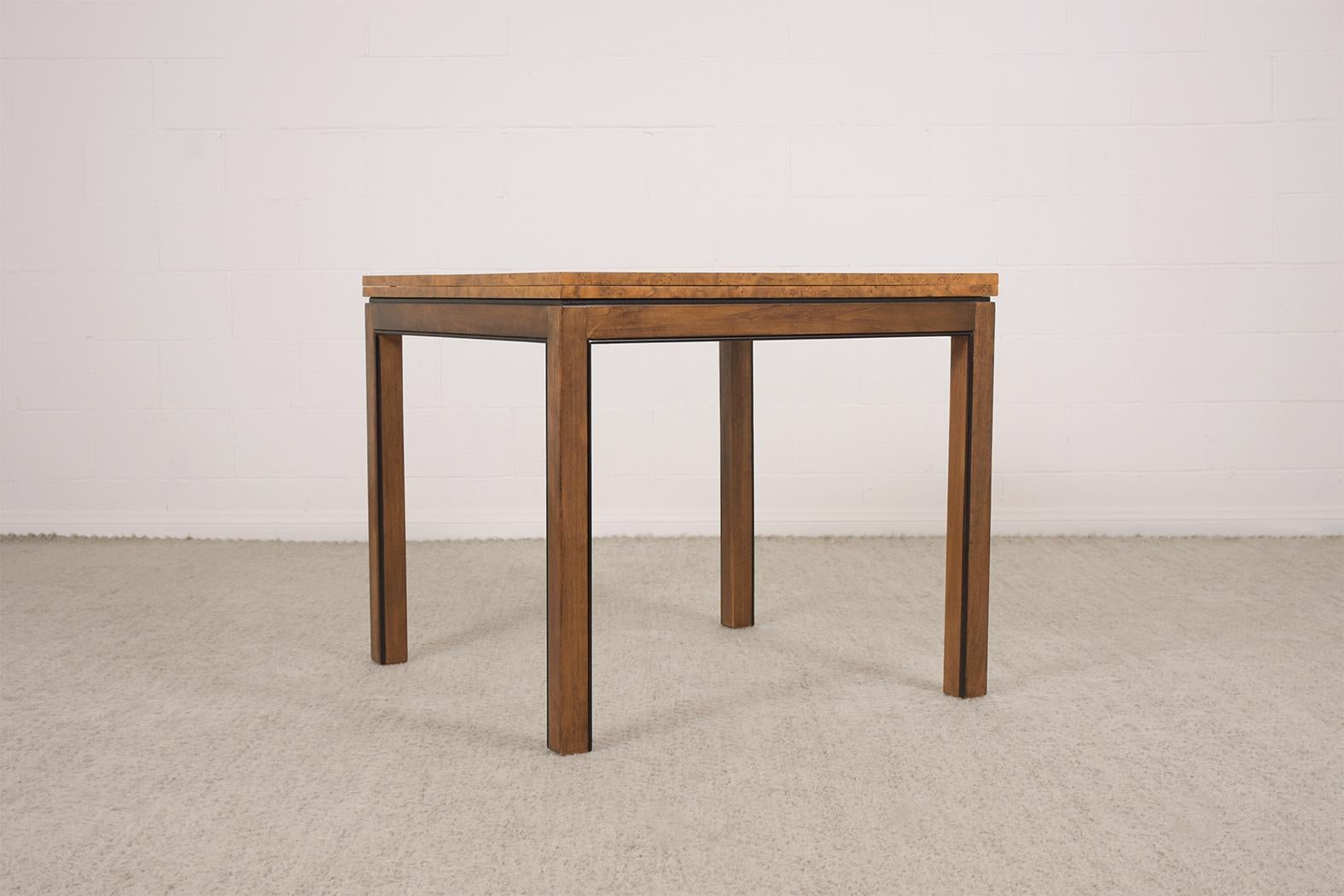 Mid-Century Modern Extendable Walnut Burled Dining Table with Carved Legs 2