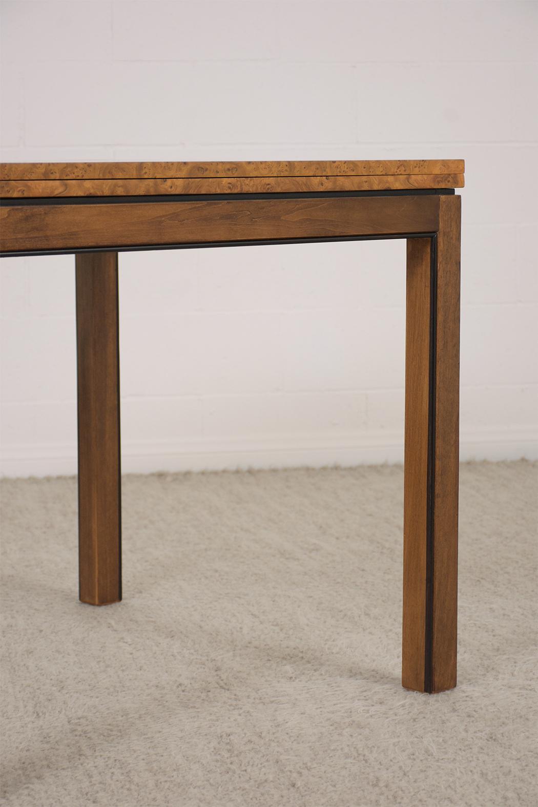 Mid-Century Modern Extendable Walnut Burled Dining Table with Carved Legs 3