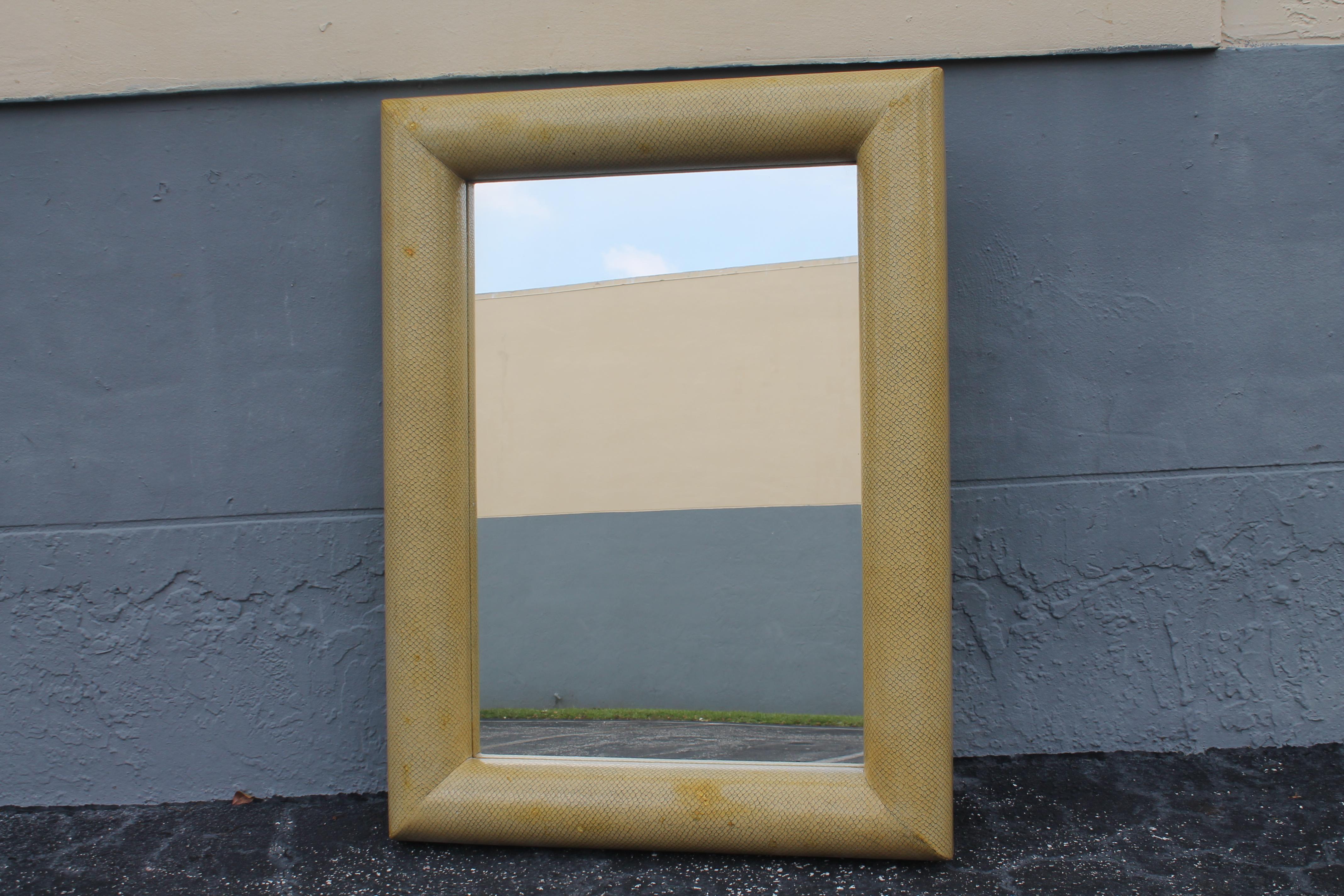 French 1960's Mid Century Modern Faux Snakeskin Wall Mirror For Sale