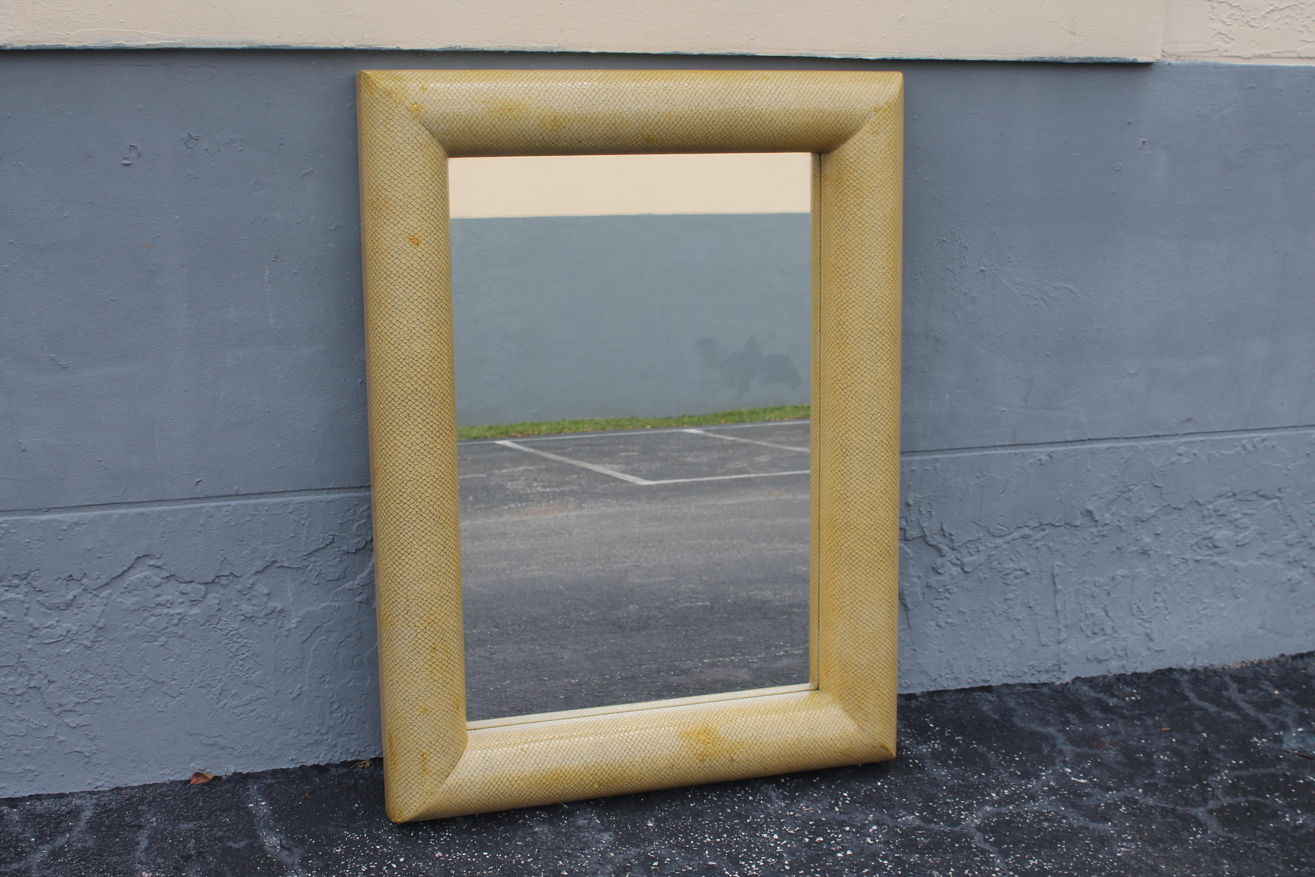 1960's Mid Century Modern Faux Snakeskin Wall Mirror For Sale 1