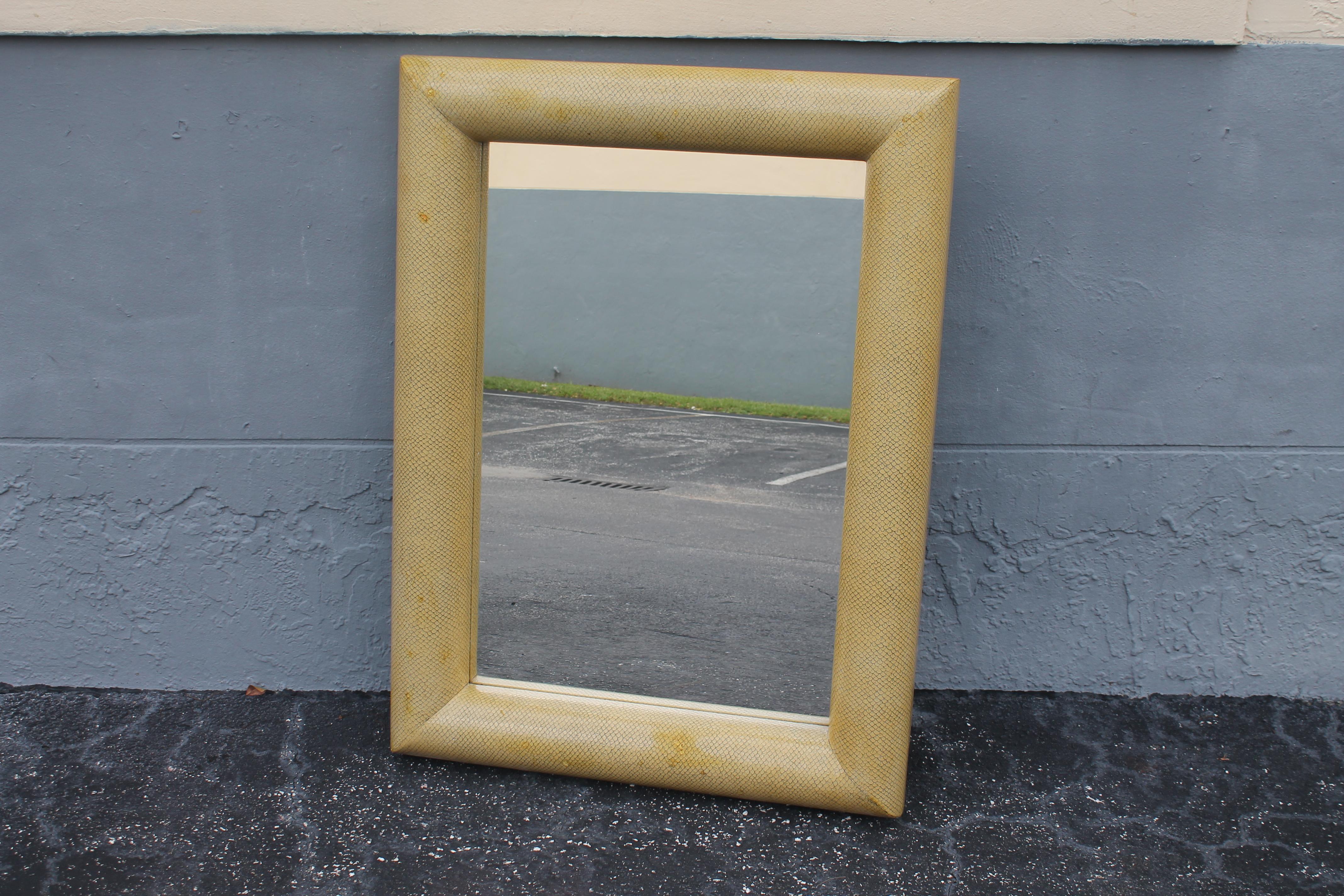 1960's Mid Century Modern Faux Snakeskin Wall Mirror For Sale 2