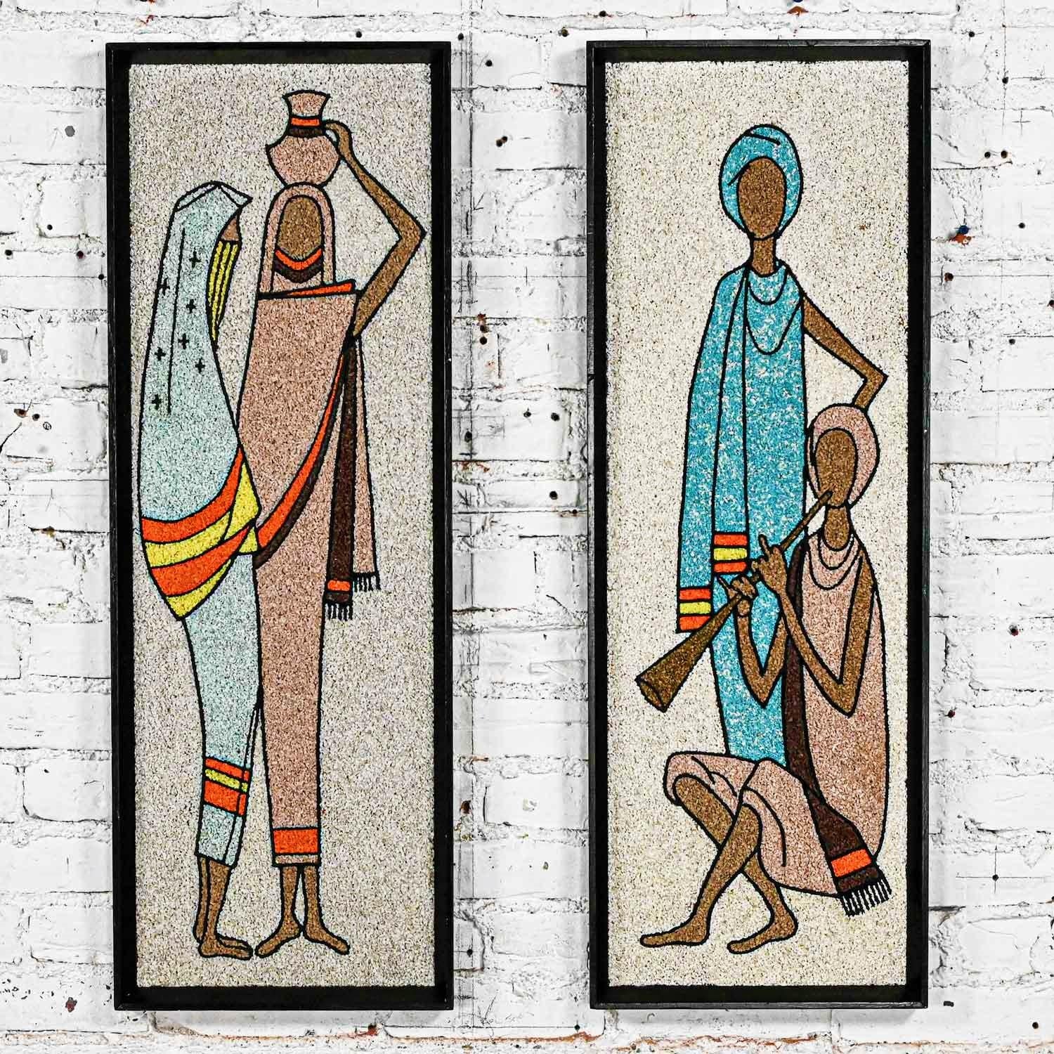 1960's Mid-Century Modern Gerahmte Kies Wand Kunst Figurale Mosaiken ein Paar im Angebot 5