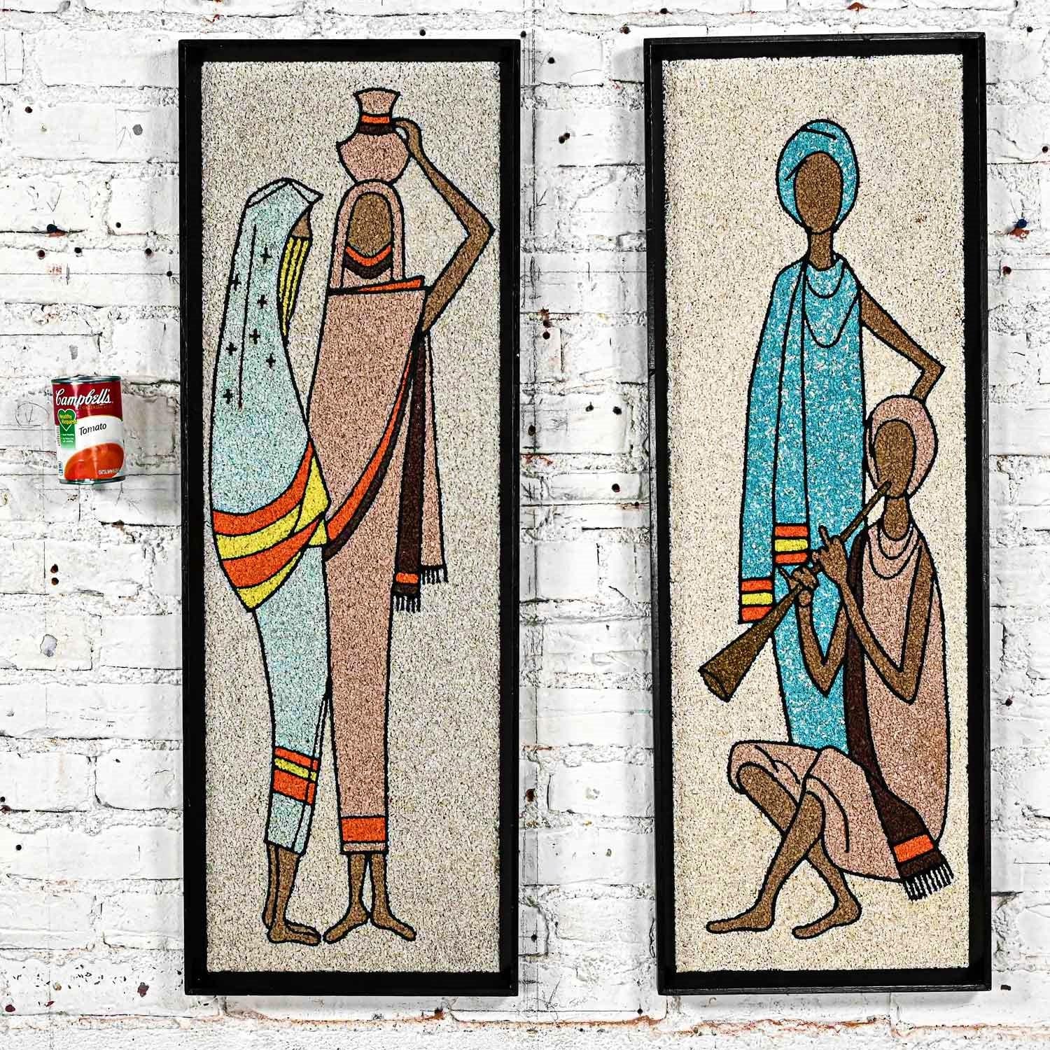 1960's Mid-Century Modern Gerahmte Kies Wand Kunst Figurale Mosaiken ein Paar im Angebot 9