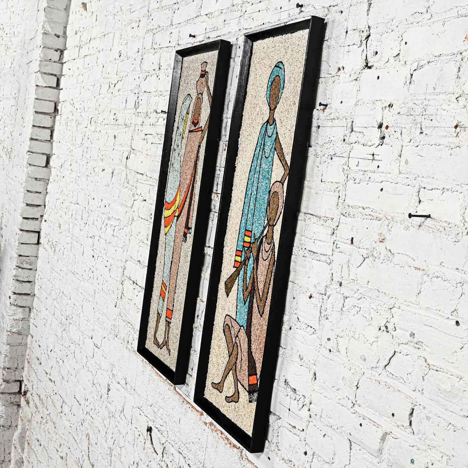 1960s Mid-Century Modern Framed Gravel Wall Art Figural Mosaics a Pair In Good Condition For Sale In Topeka, KS
