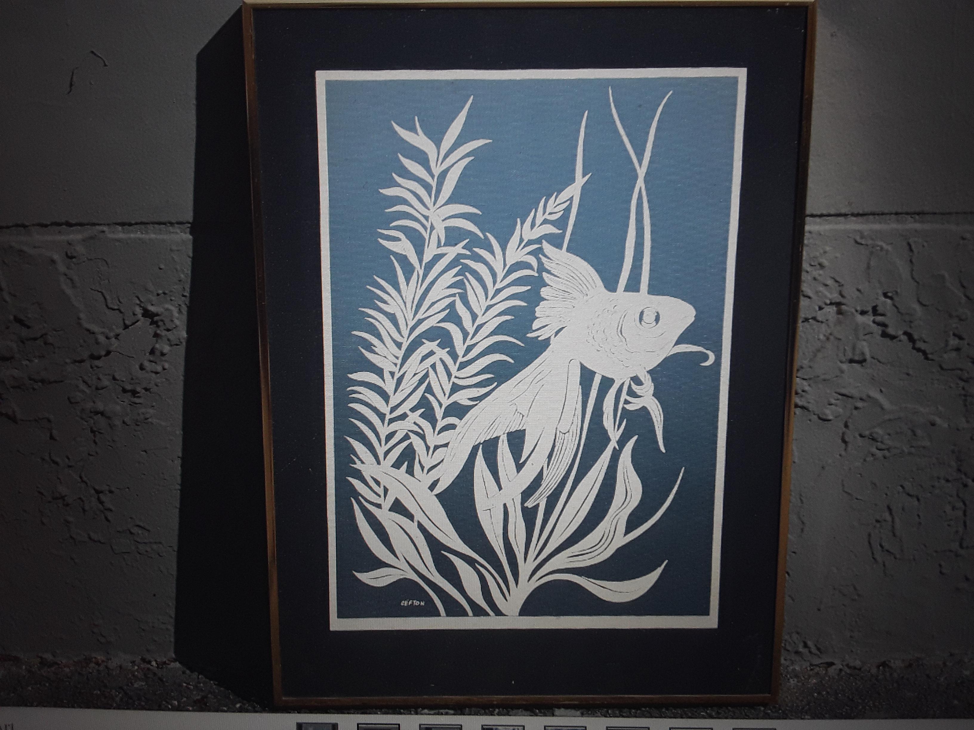1960's Mid Century Modern Framed Silk Screen Aquatic Art For Sale 1