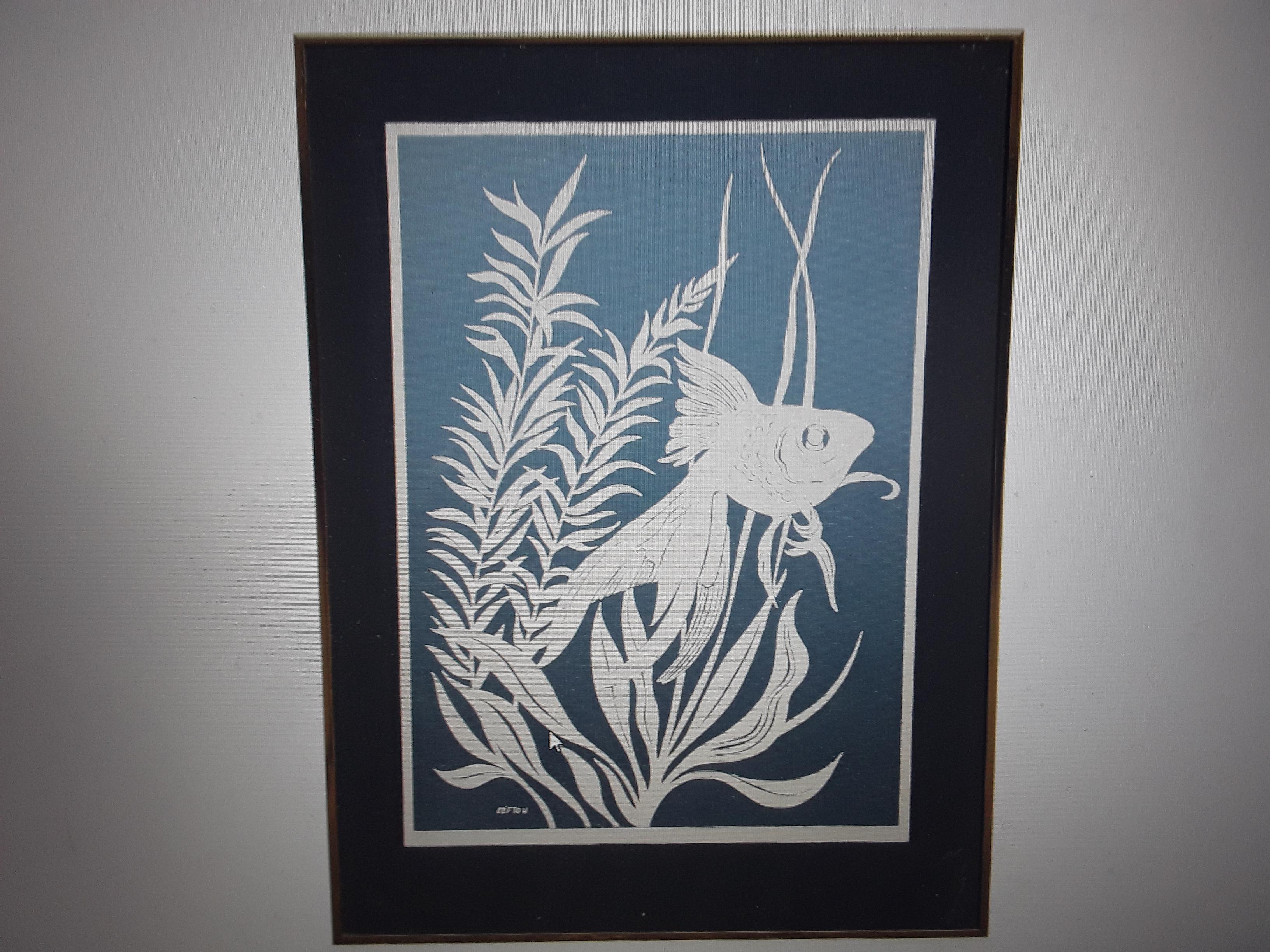 1960's Mid Century Modern Framed Silk Screen Aquatic Art For Sale 2