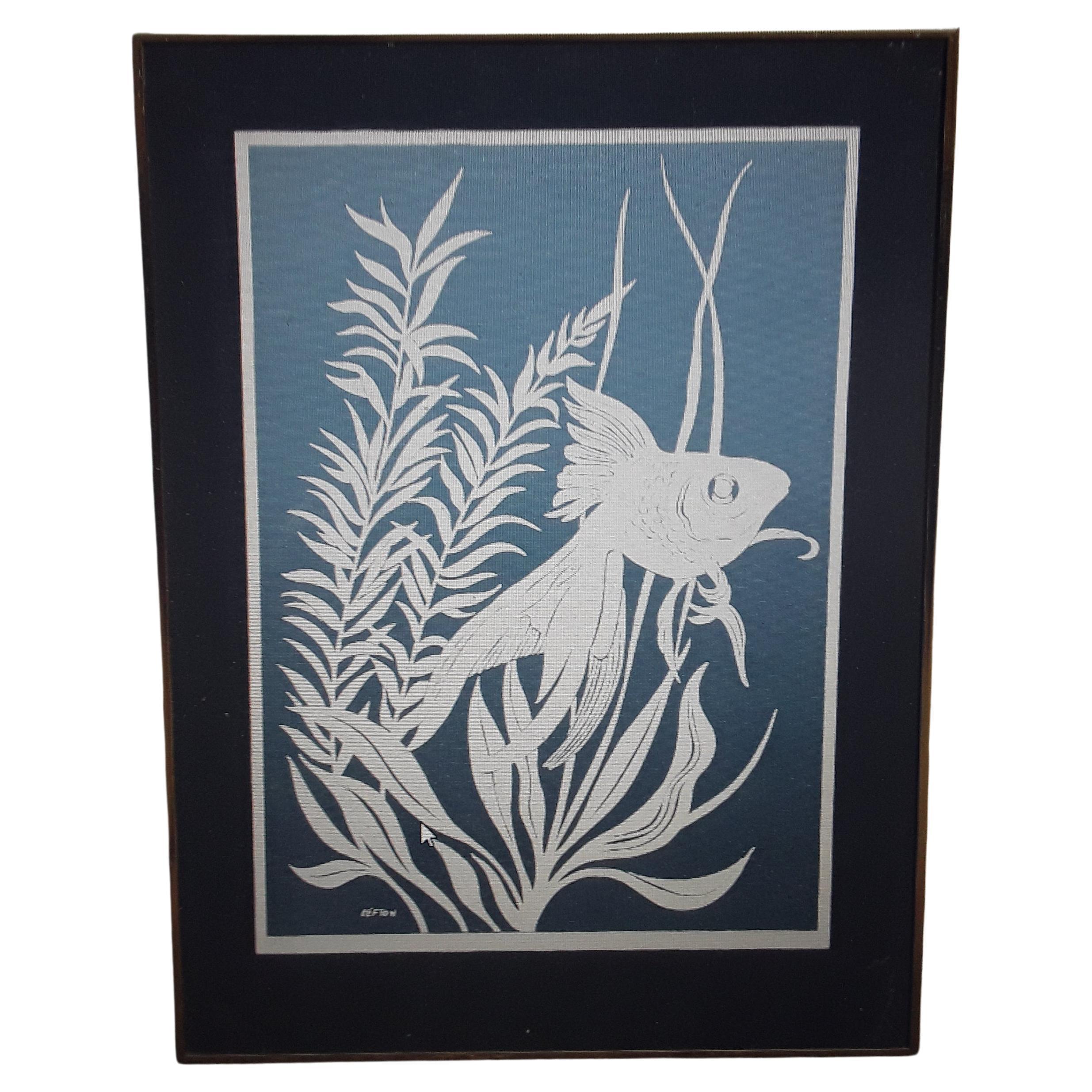1960's Mid Century Modern Framed Silk Screen Aquatic Art For Sale