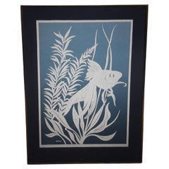 Vintage 1960's Mid Century Modern Framed Silk Screen Aquatic Art