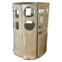 1960s Mid-Century Modern Geometric Ceramic Planter, Architectural Cutouts