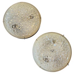Two Mid-Century Modern Gilded Metal and Glass Round Italian Wall Sconces, 1960s