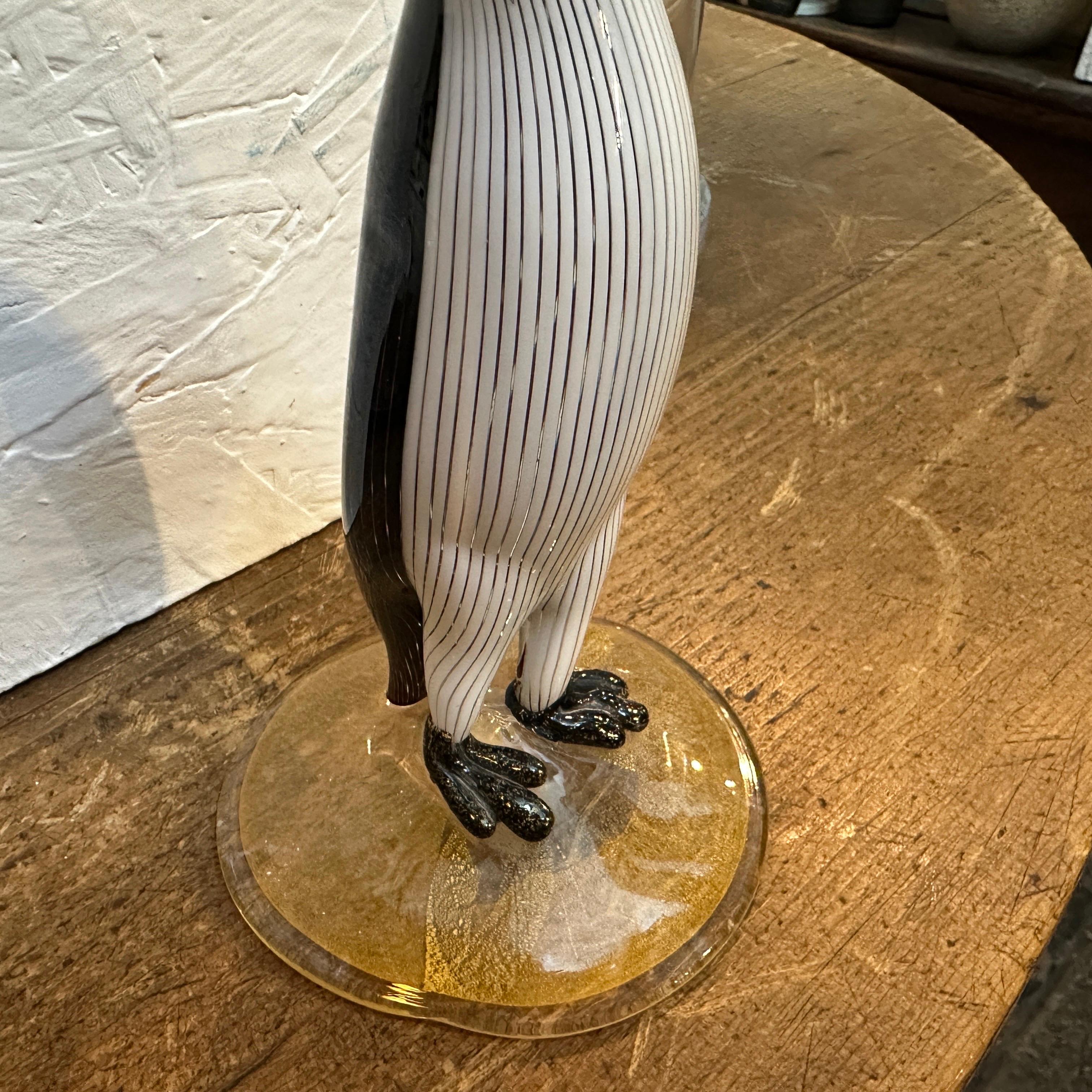 1960s Mid-Century Modern Gold, Black and White Murano Glass Penguin by Toso For Sale 5