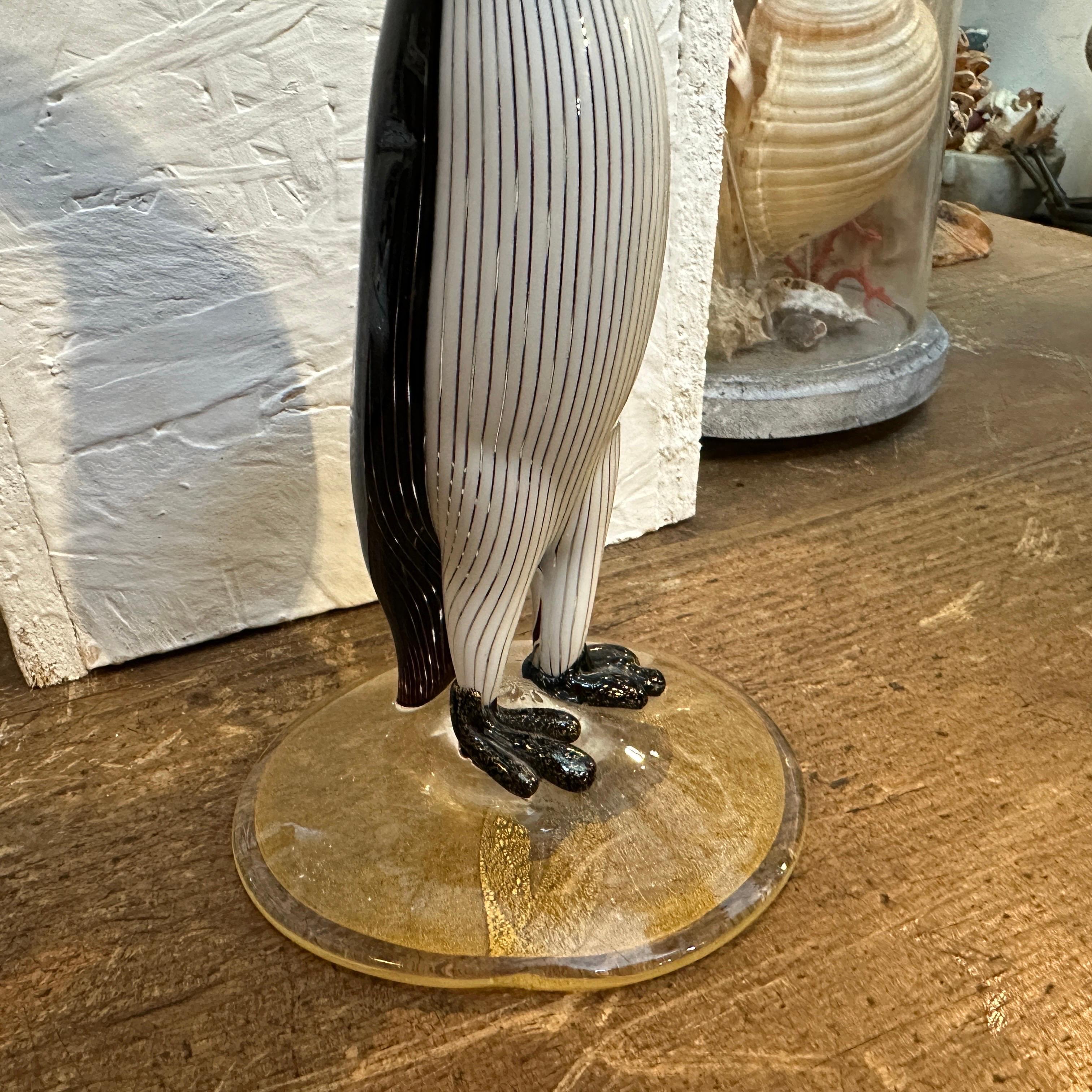 1960s Mid-Century Modern Gold, Black and White Murano Glass Penguin by Toso For Sale 8