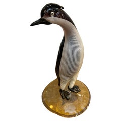 1960s Mid-Century Modern Gold, Black and White Murano Glass Penguin by Toso