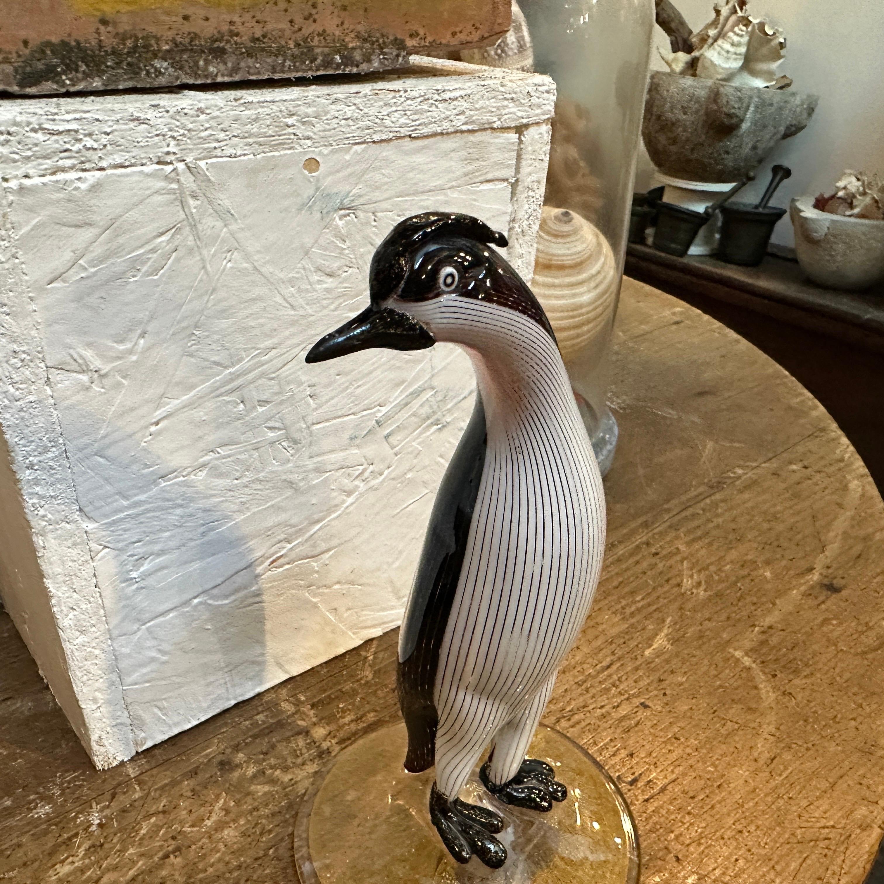 Italian 1960s Mid-Century Modern Gold, Black and White Murano Glass Penguin by Toso For Sale