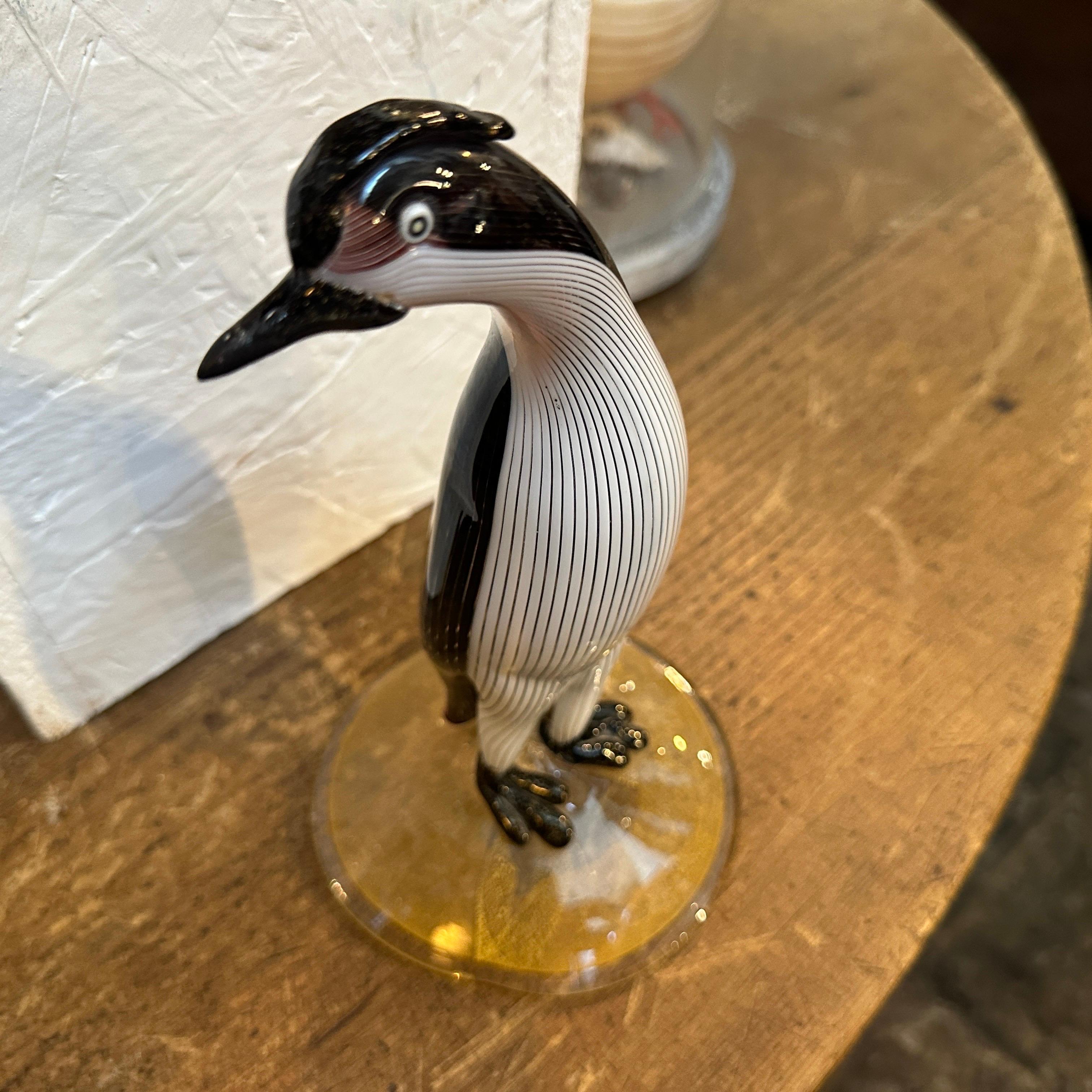 Hand-Crafted 1960s Mid-Century Modern Gold, Black and White Murano Glass Penguin by Toso For Sale