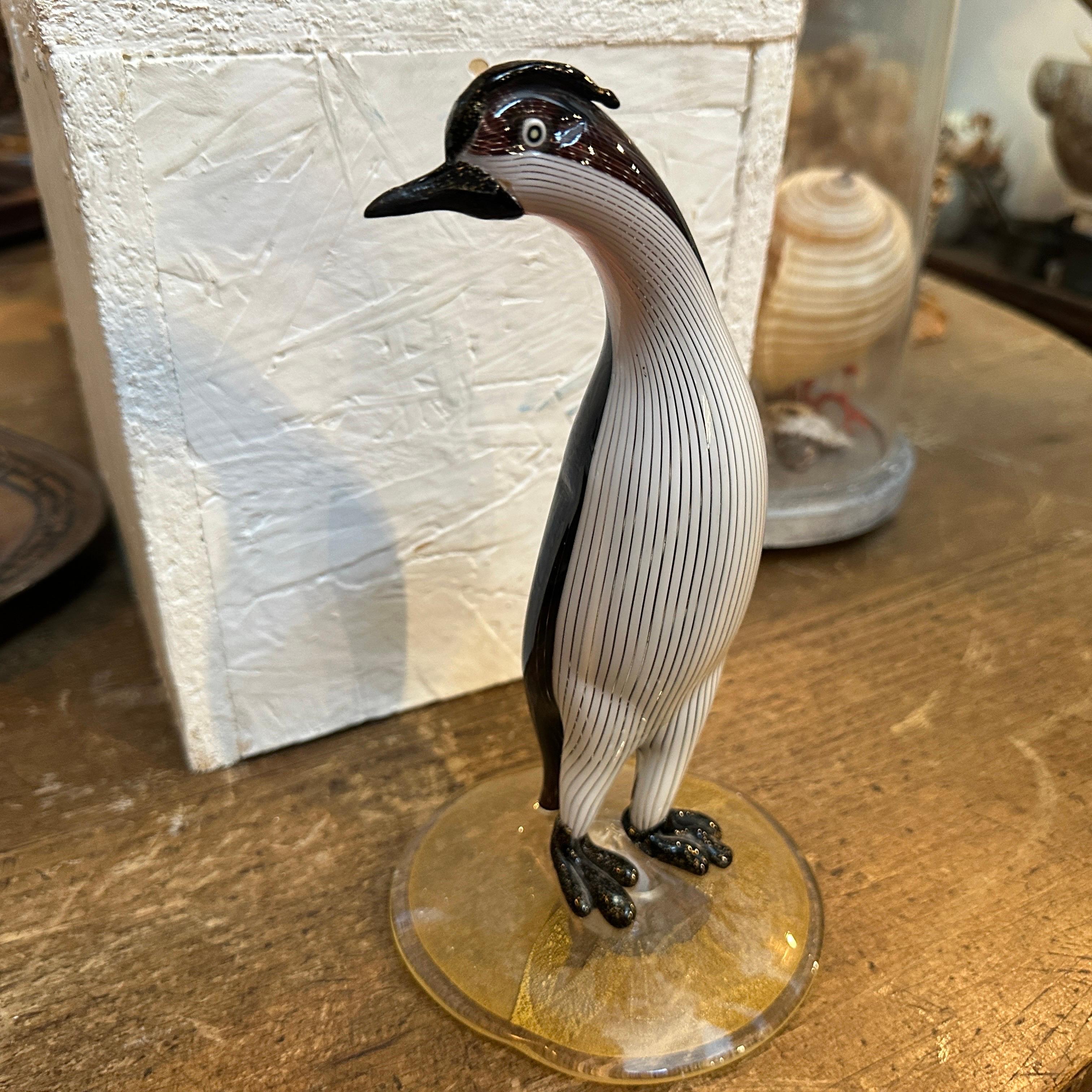 20th Century 1960s Mid-Century Modern Gold, Black and White Murano Glass Penguin by Toso For Sale