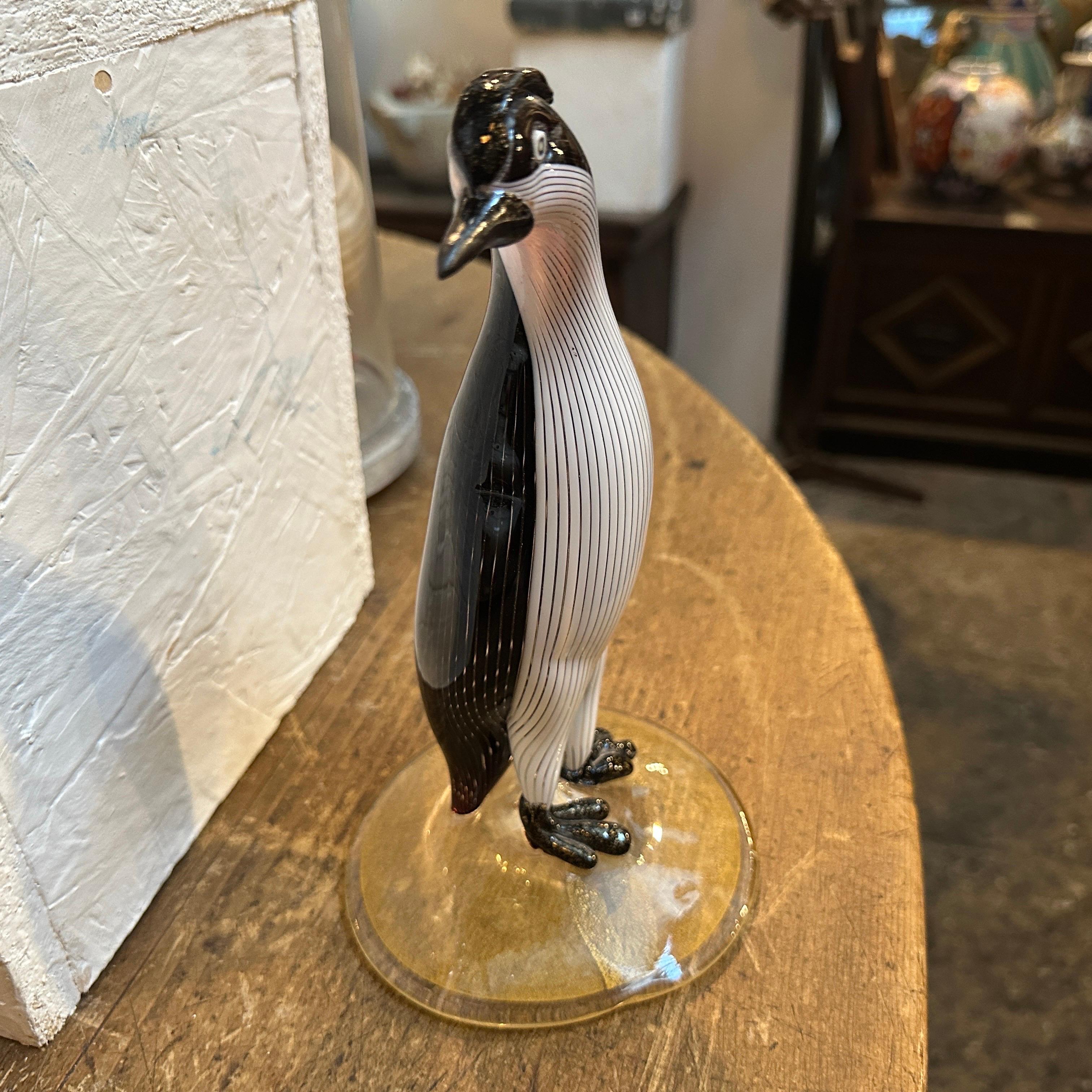 1960s Mid-Century Modern Gold, Black and White Murano Glass Penguin by Toso For Sale 2