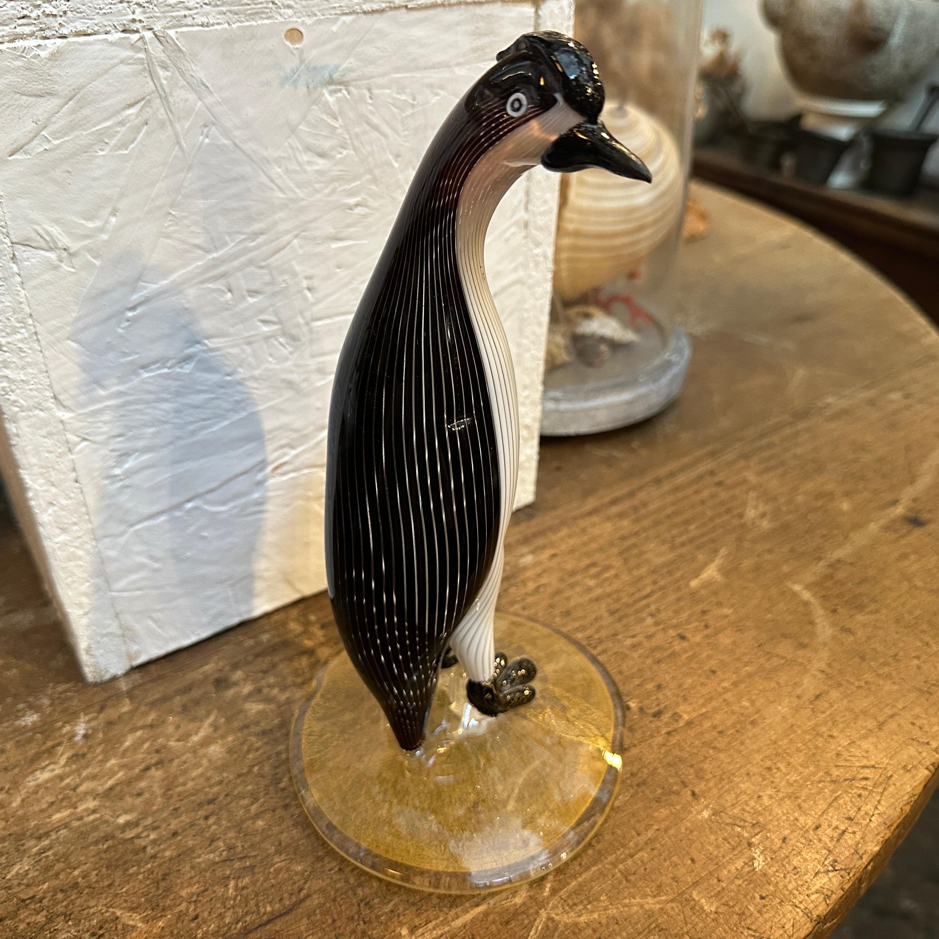 1960s Mid-Century Modern Gold, Black and White Murano Glass Penguin by Toso For Sale 3