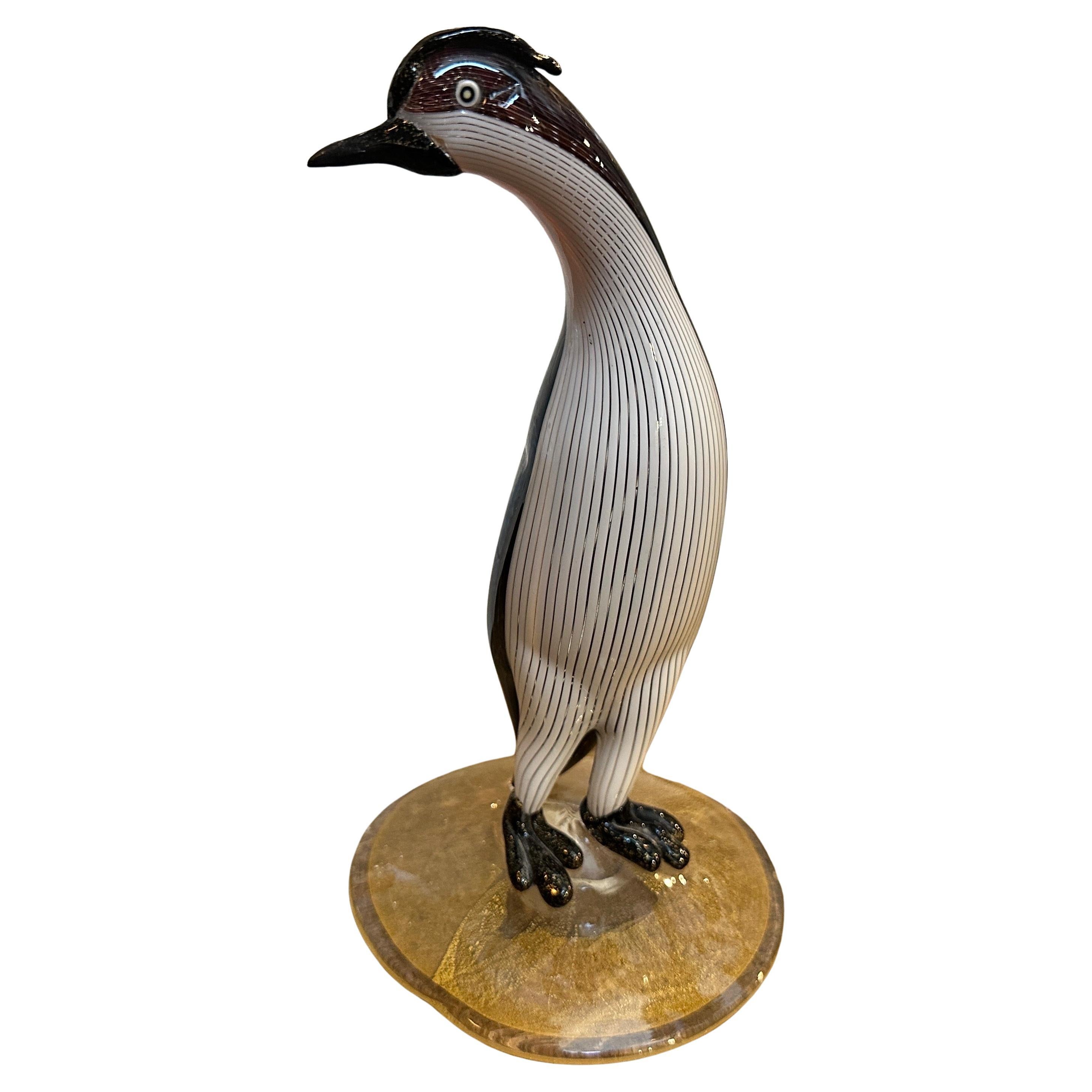 1960s Mid-Century Modern Gold, Black and White Murano Glass Penguin by Toso For Sale