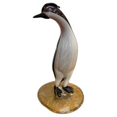 1960s Mid-Century Modern Gold, Black and White Murano Glass Penguin by Toso