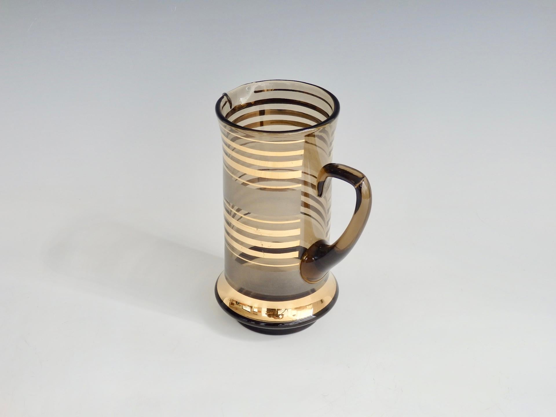Mid-Century moderno Brocca da cocktail in vetro a righe dorate, anni '60, Mid-Century Modern in vendita