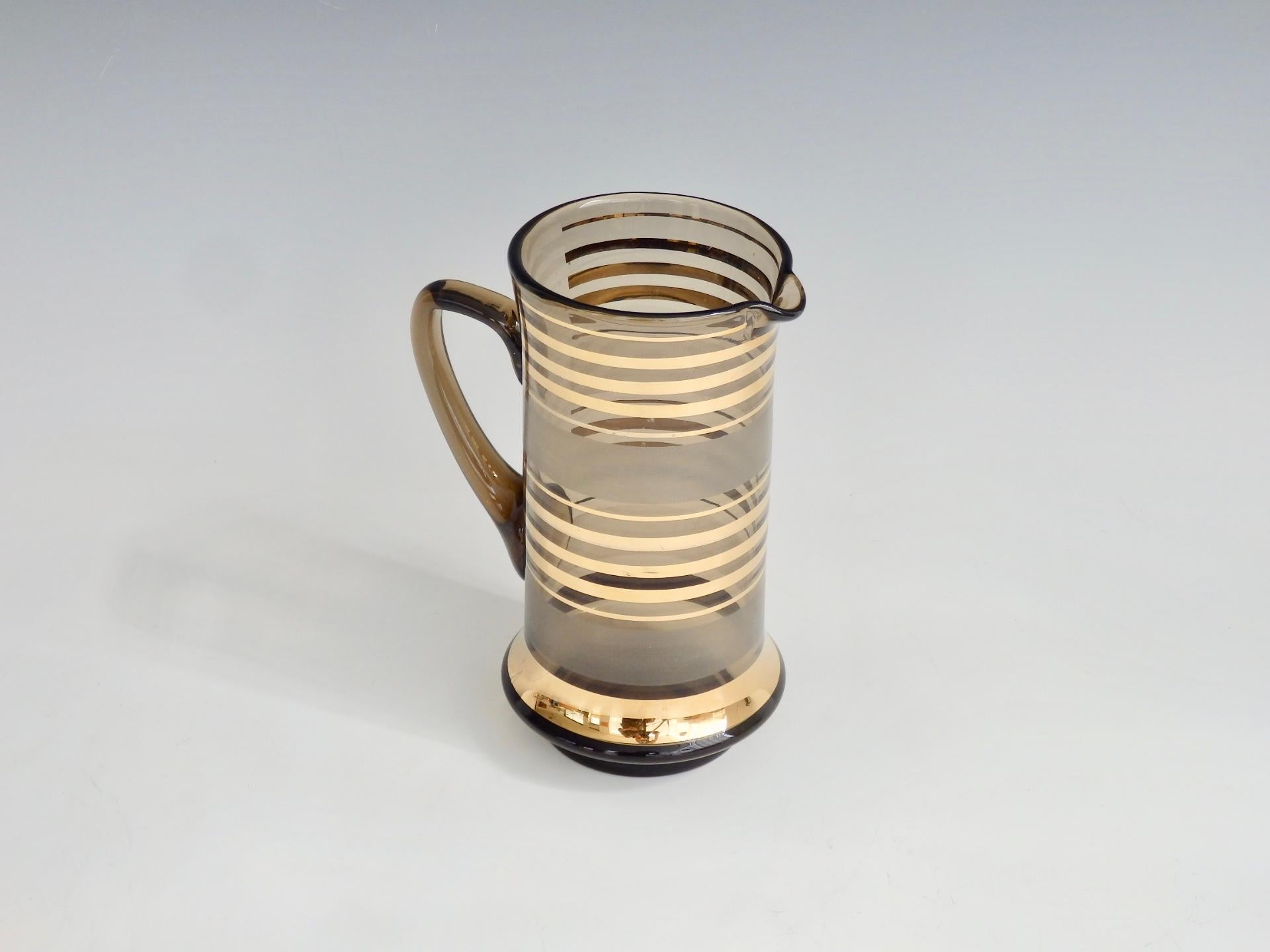 American 1960s, Mid-Century Modern Gold Stripe Glass Cocktail Pitcher For Sale
