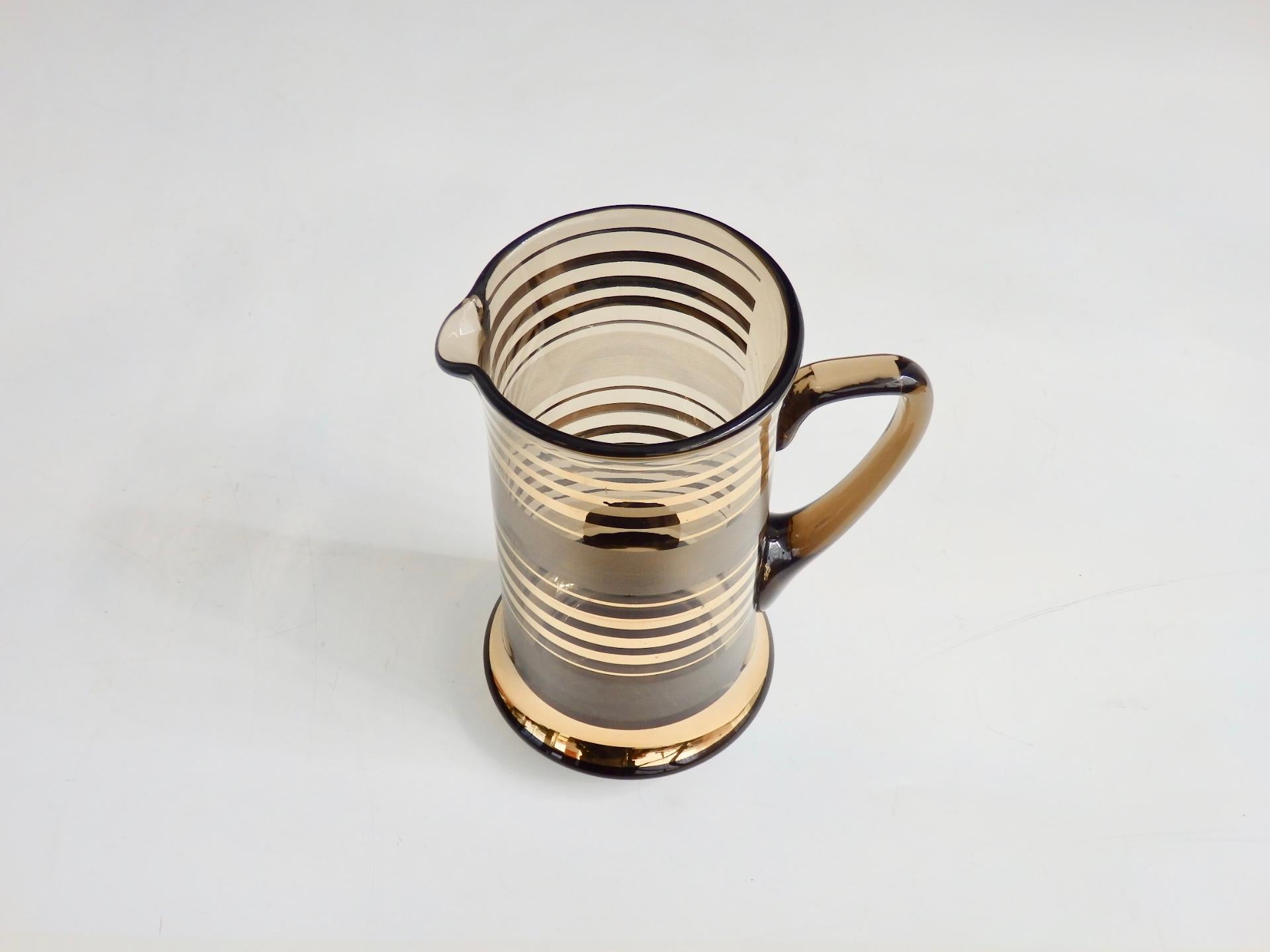 20th Century 1960s, Mid-Century Modern Gold Stripe Glass Cocktail Pitcher For Sale