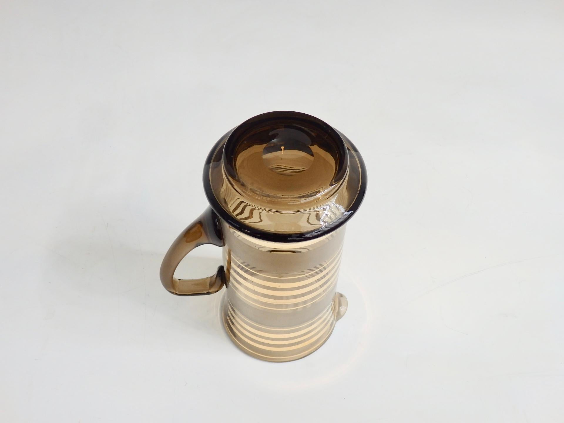 Art Glass 1960s, Mid-Century Modern Gold Stripe Glass Cocktail Pitcher For Sale