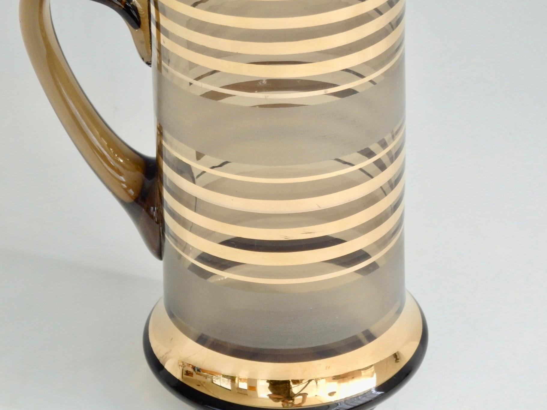 1960s, Mid-Century Modern Gold Stripe Glass Cocktail Pitcher For Sale 1