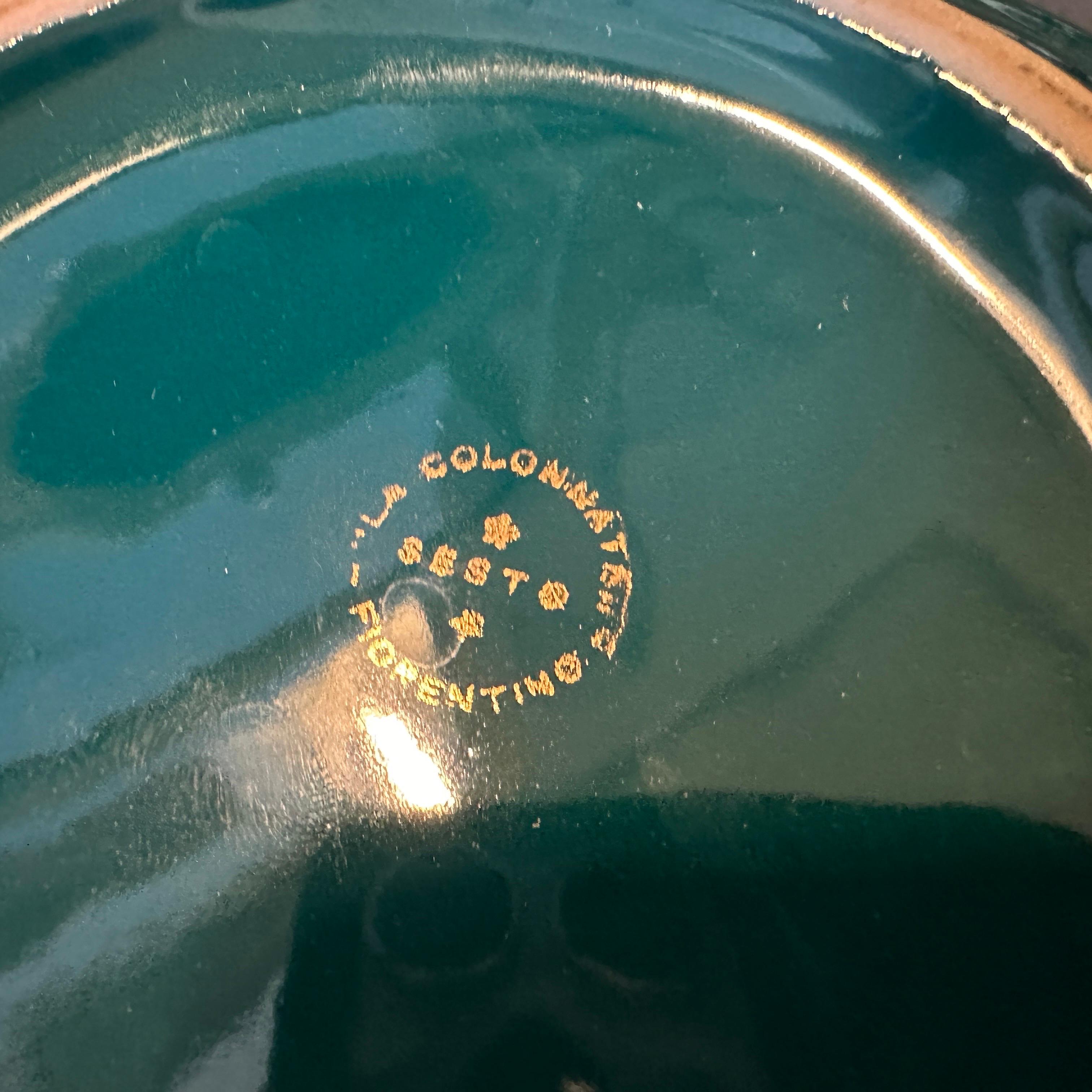 Caja italiana de cerámica verde y dorada moderna de mediados de siglo de 1960 de La Colonnata Moderno de mediados de siglo en venta