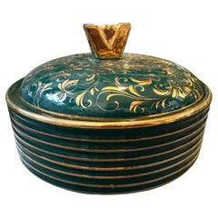 Vintage 1960s Mid-Century Modern Green and Gold Ceramic Italian Box by La Colonnata 