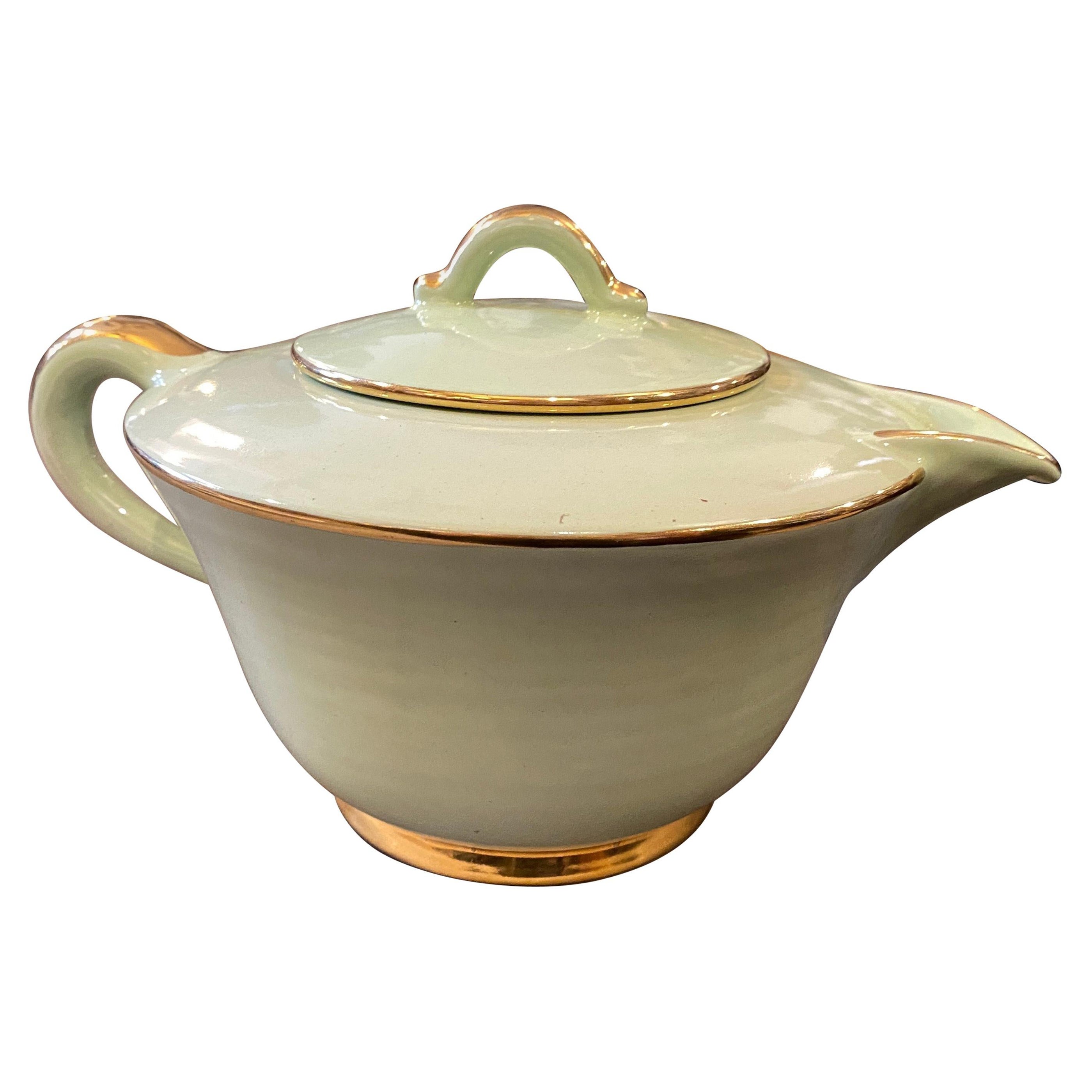 1960s Mid-Century Modern Green and Gold Ceramic Tea Pot by Pucci Umbertide