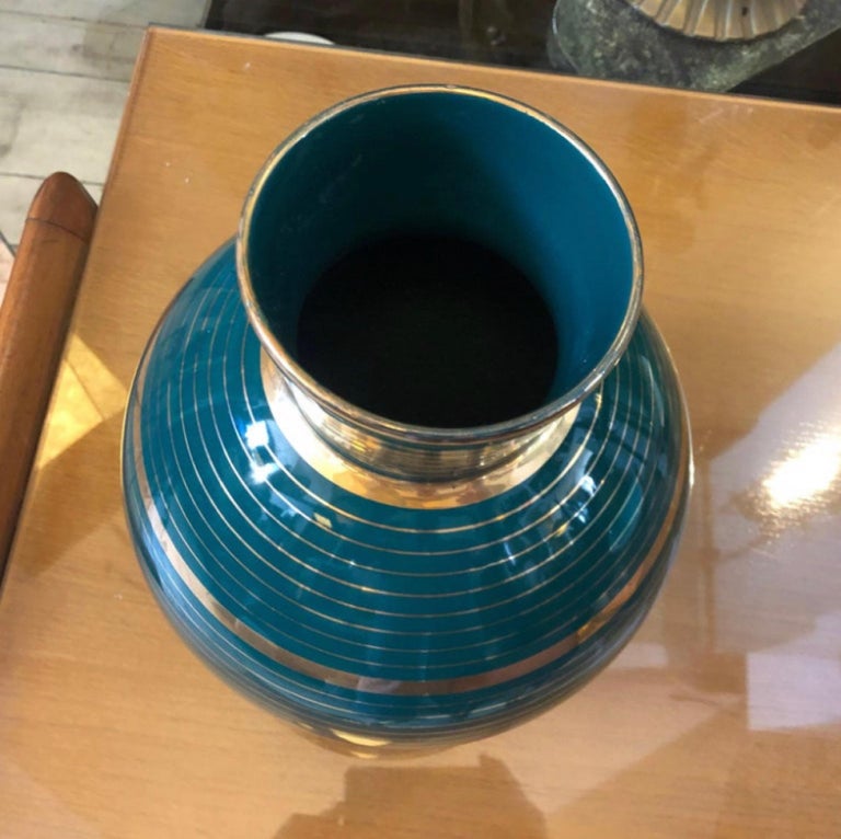 1960s Mid-Century Modern Green and Gold Ceramic Vase in the style of ...