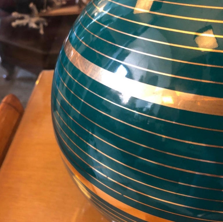 1960s Mid-Century Modern Green and Gold Ceramic Vase in the style of ...