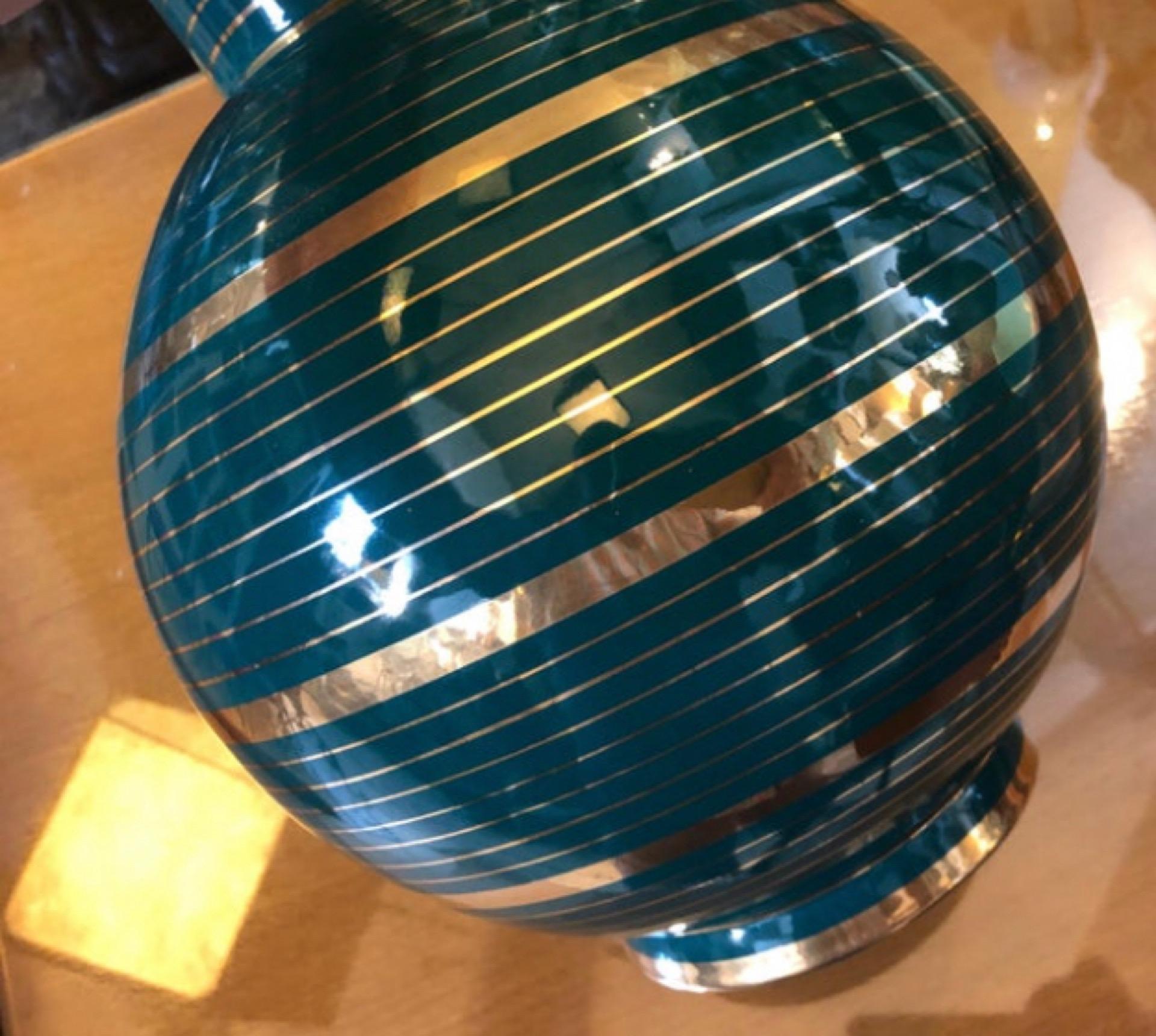 1960s Mid-Century Modern Green and Gold Ceramic Vase in the style of Giò Ponti 2
