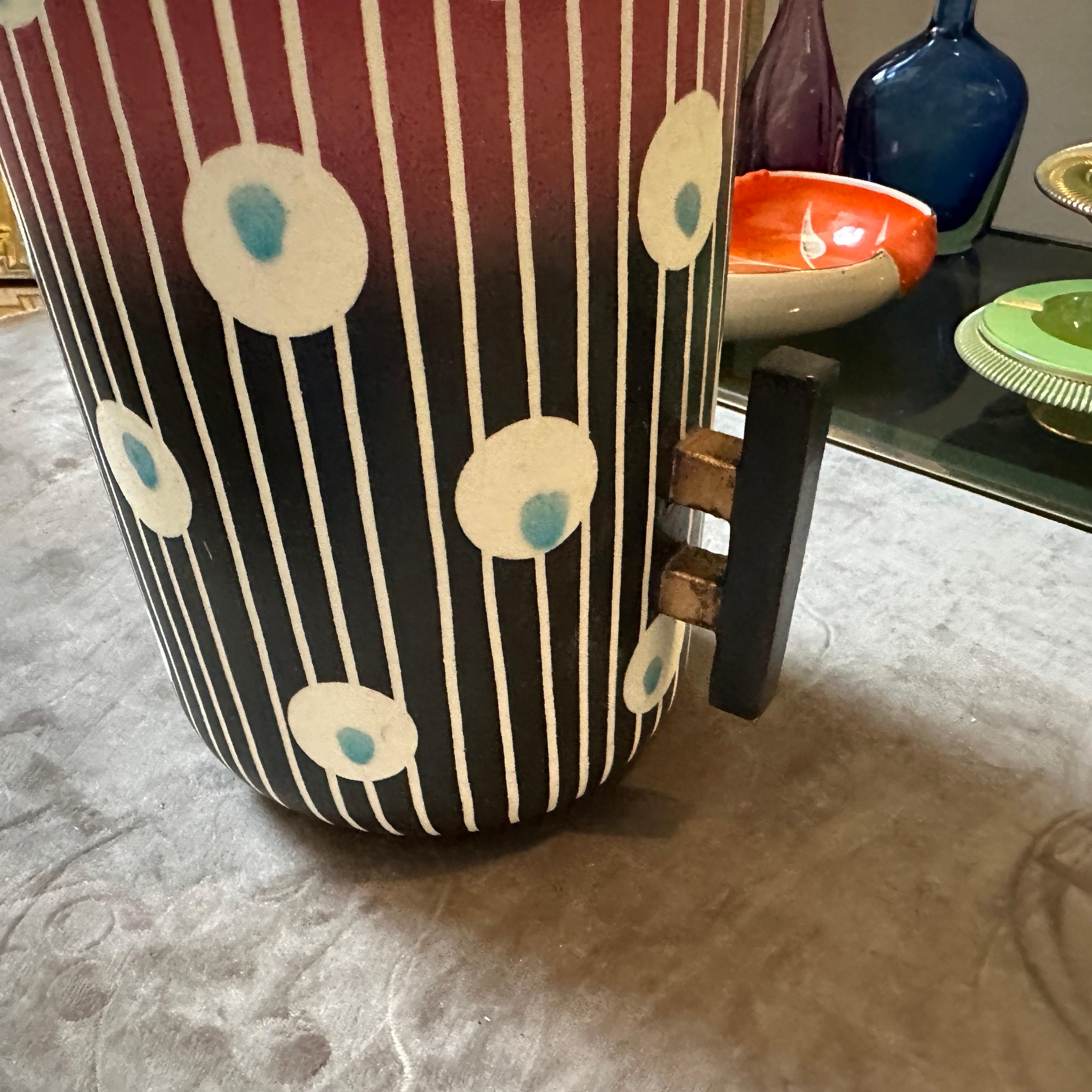 1960s Mid-Century Modern Hand-Painted Ceramic Italian Vase by Bellaria For Sale 1