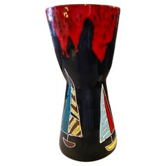 1960s Mid-Century Modern Hand-Painted Ceramic Italian Vase by Bini & Carmignani